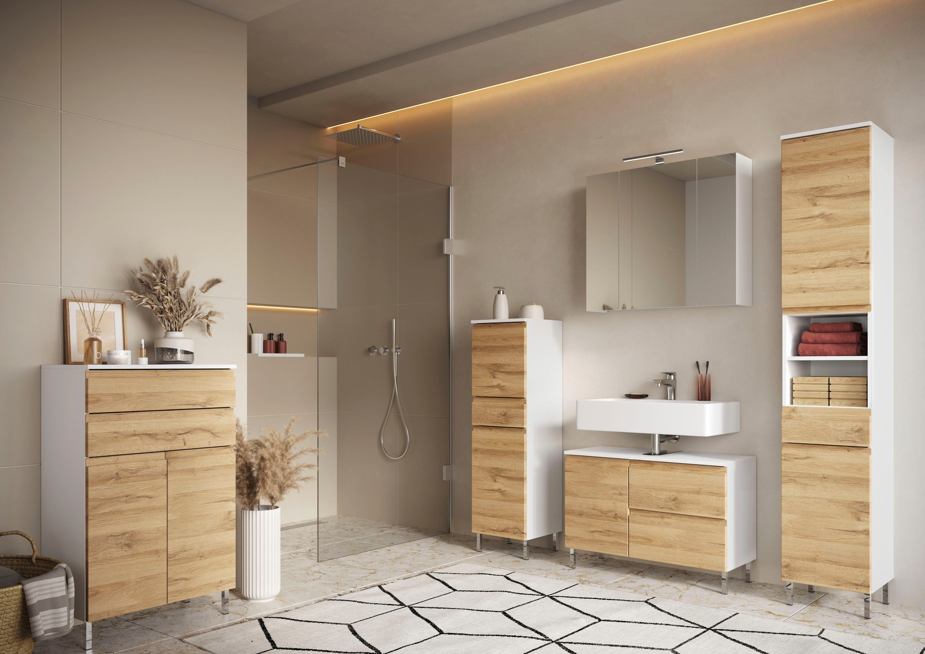 GERMANIA Halfhoge kast Torrance met verstelbare planken en poten van metaal, greeploos design