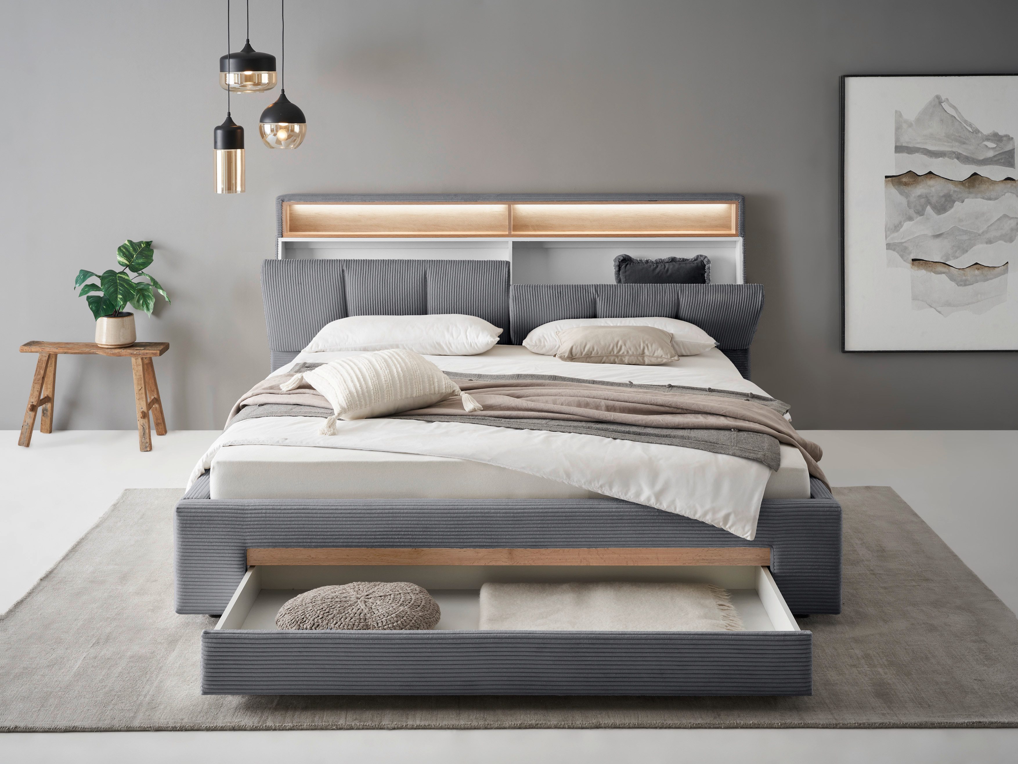INOSIGN Gestoffeerd bed CiTY/GiRON,, gepolsterd opbergbed, met LED-verlichting Bedkisten met hondenbed of als opbergruimte, opklapbare hoofdeinden