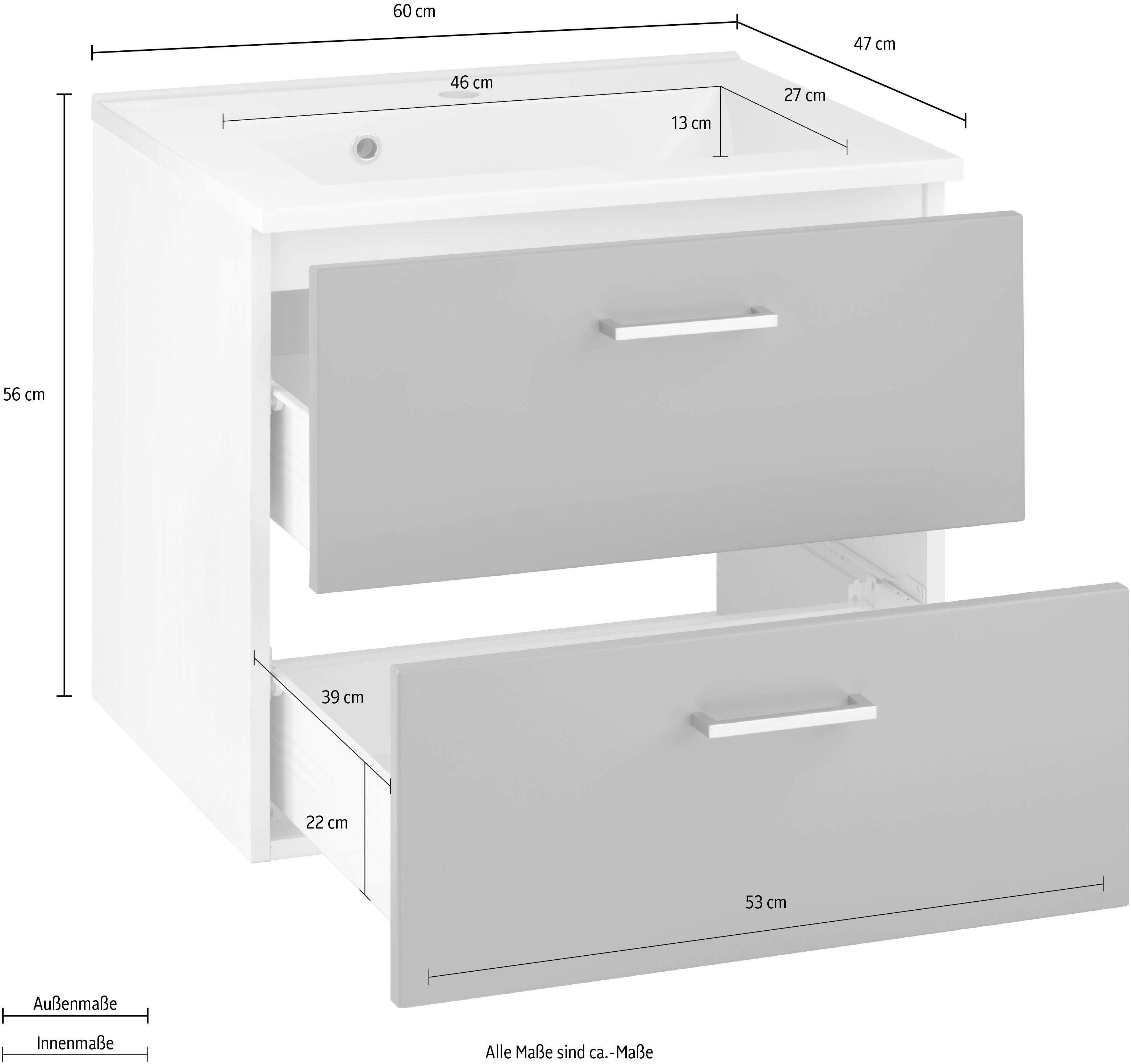 welltime Wastafelonderkast Ribera Badkamermeubel, wastafelonderkast inclusief wasbak, breedte 60 cm