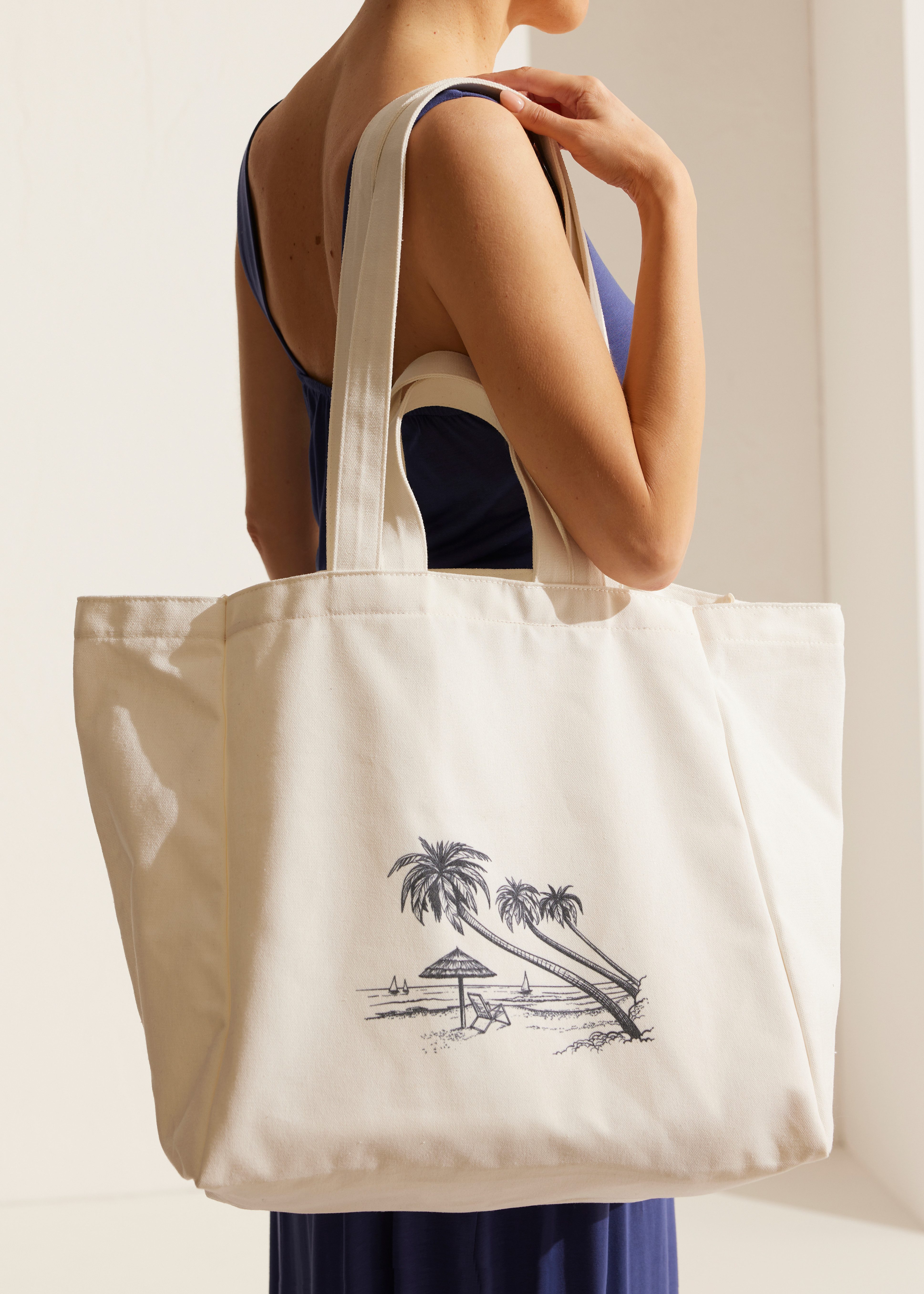 Vivance Shopper Strandtas Zomertas, schoudertas met palmboom motief VEGAN
