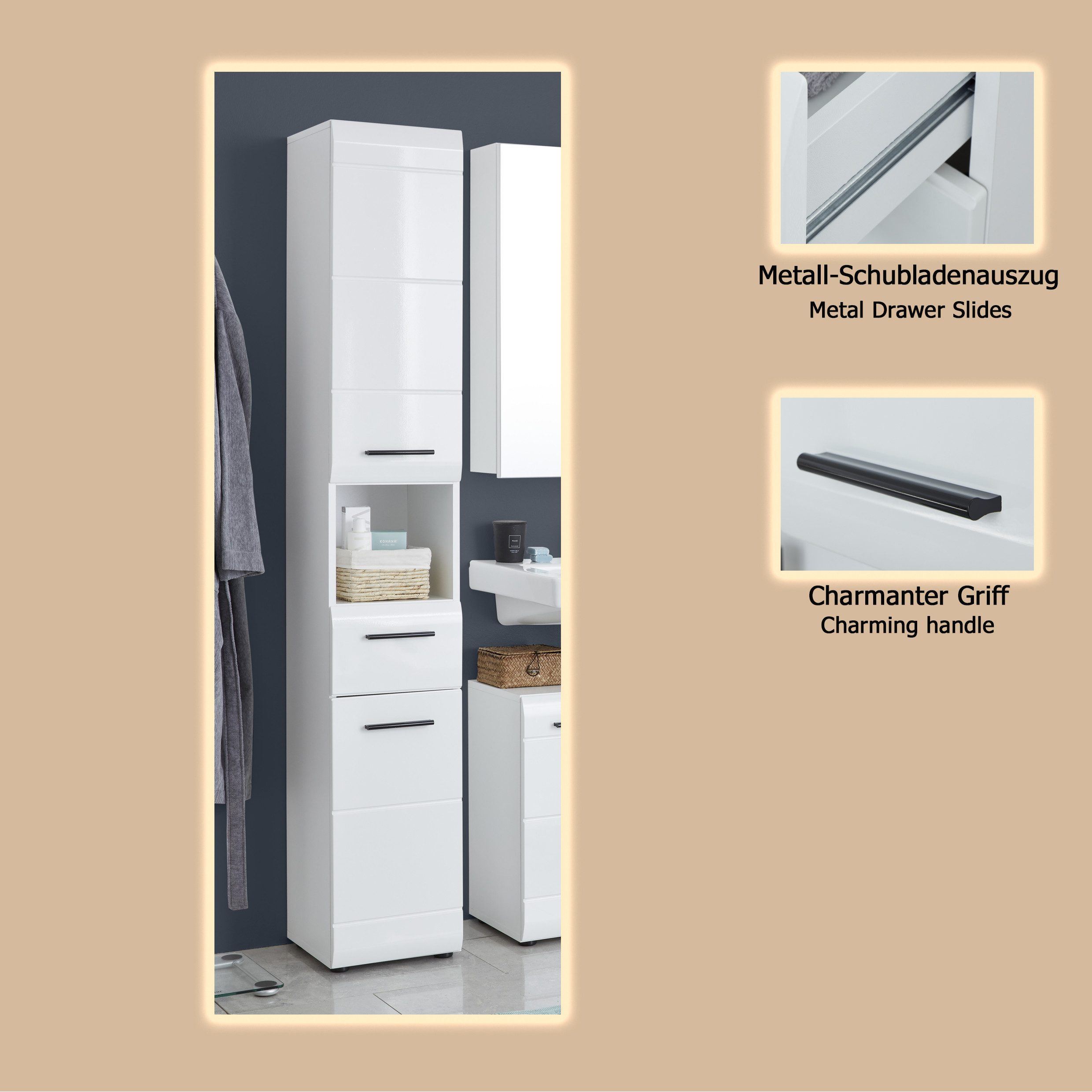 welltime Hoge kast Sovana Badkast met een lade en 5 vakken - (B/D/H) 30/31/182 cm