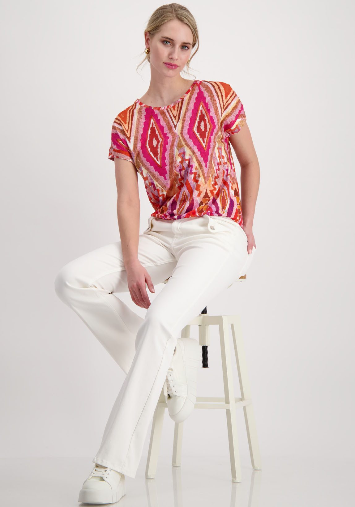 Monari Shirt met ronde hals met ikat-patroon