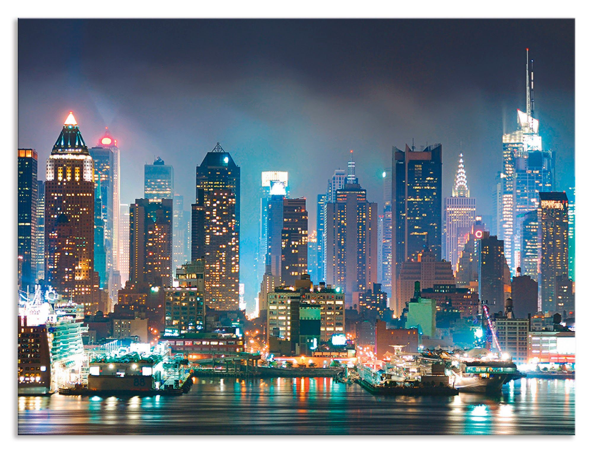 Artland Keukenwand New York City Times Square Aluminium spatscherm met plakband, gemakkelijke montage keukenwanden maat 80 cm x 60 cm blauw