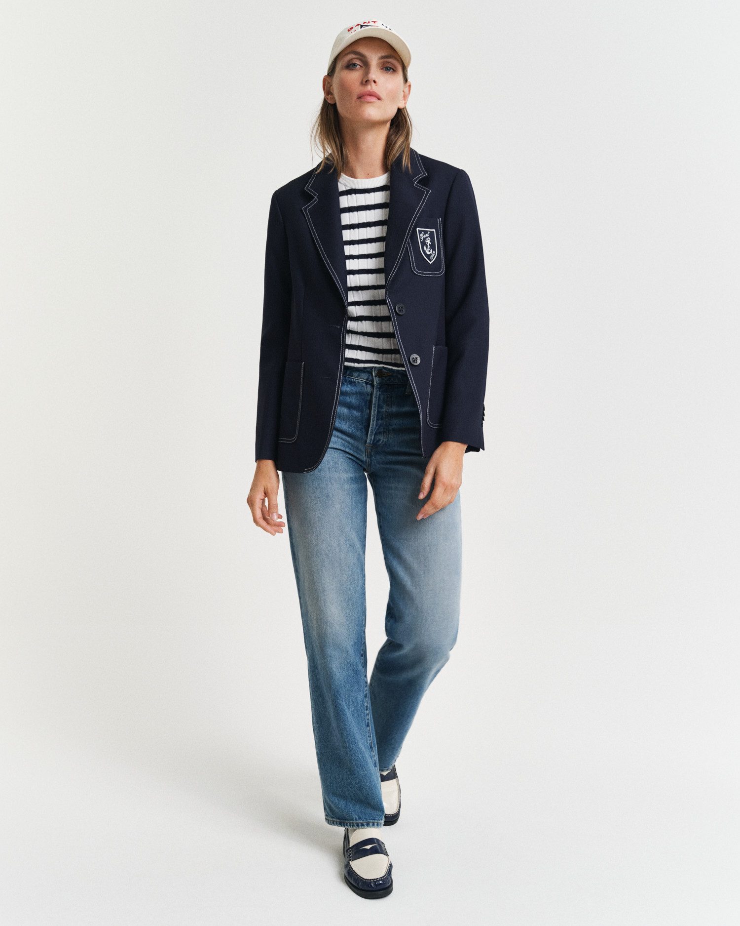 Gant Trui met ronde hals STRETCH COTTON CABLE STRIPE C-NECK