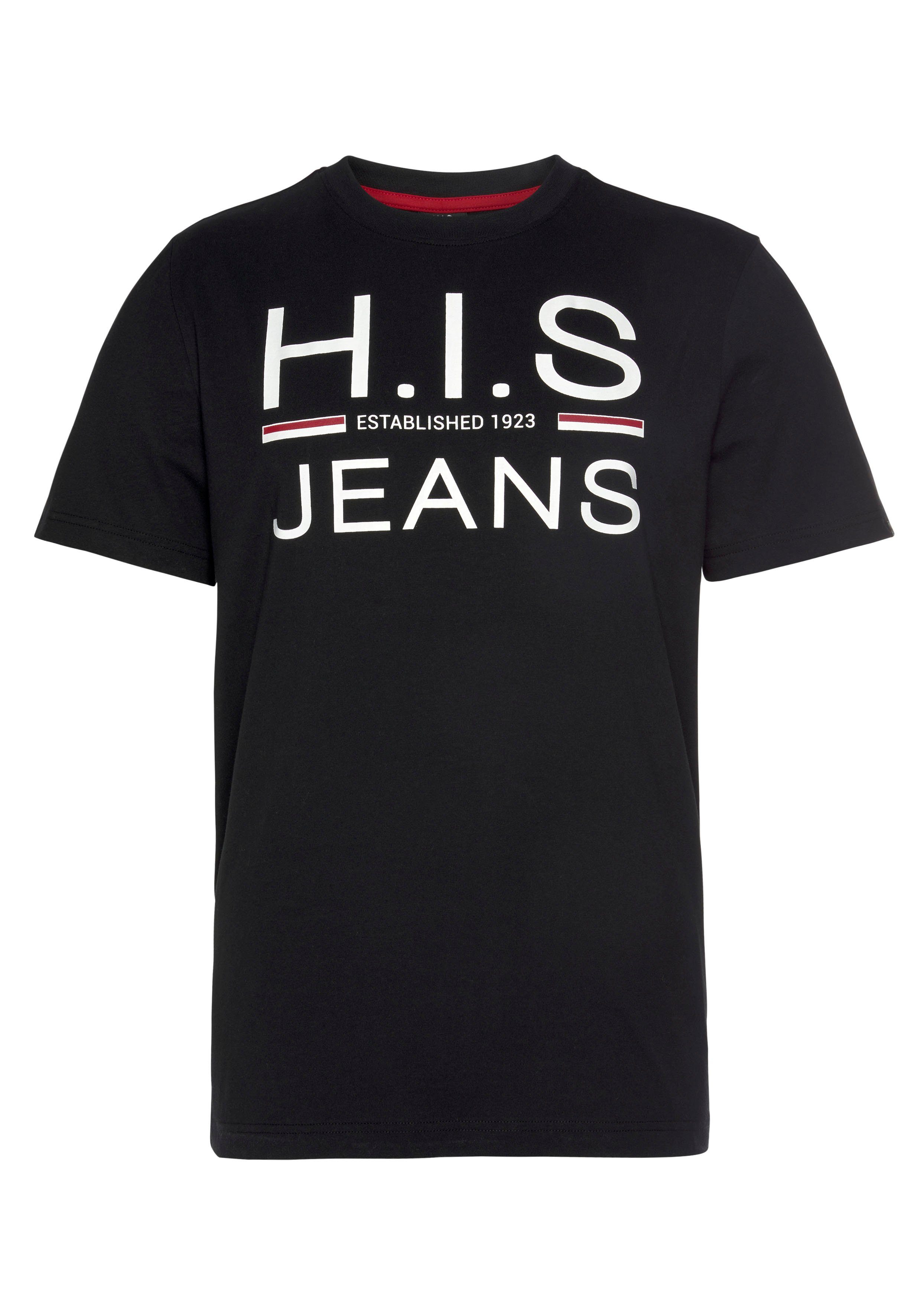H.I.S Shirt met ronde hals slank gesneden, bedrukt ontwerp, ronde hals, van katoen (Set van 2)