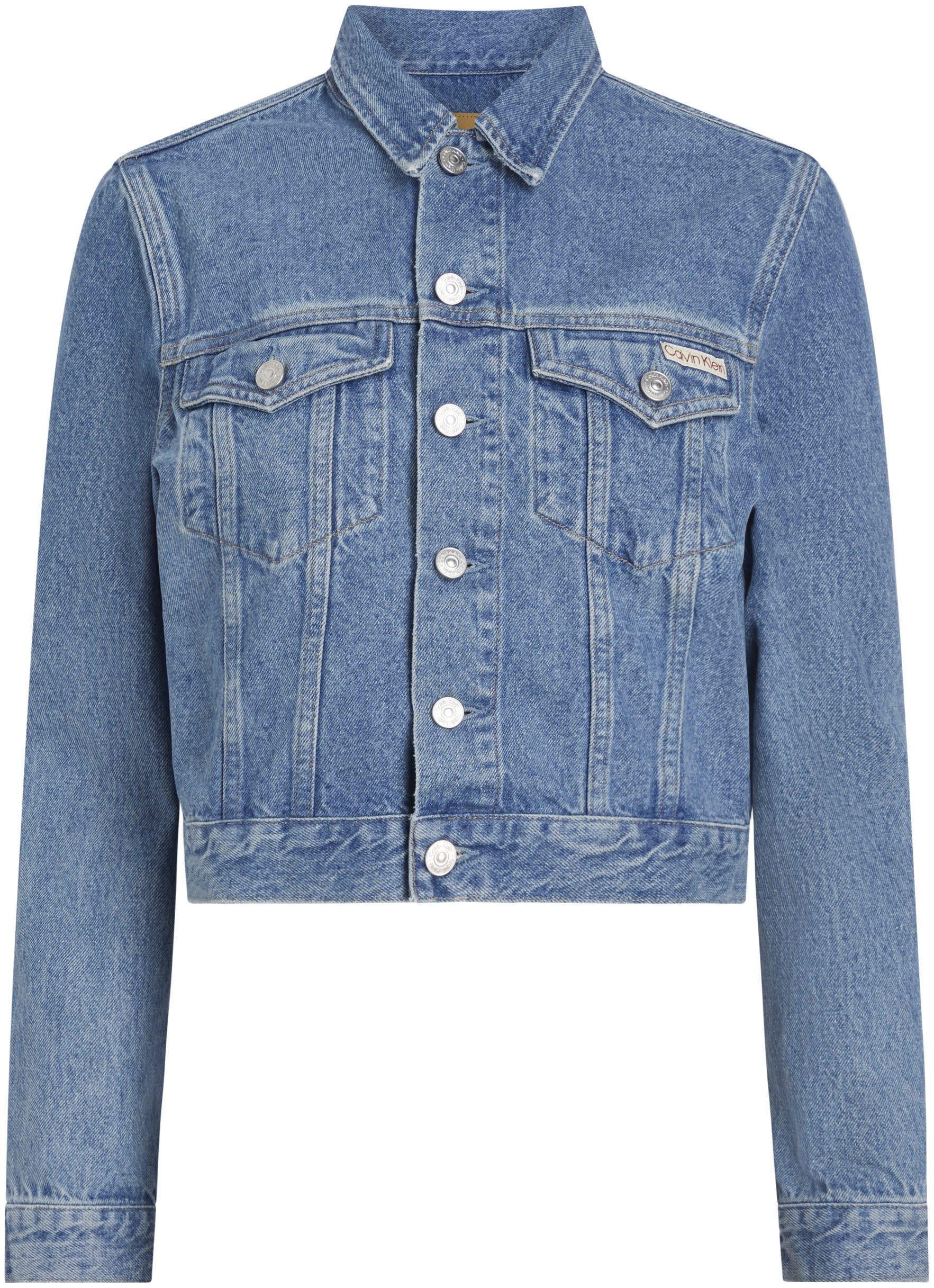 Calvin Klein Jeansjack CROPPED 90'S DENIM JACKET Logo borduurwerk op borstzak, strakke pasvorm