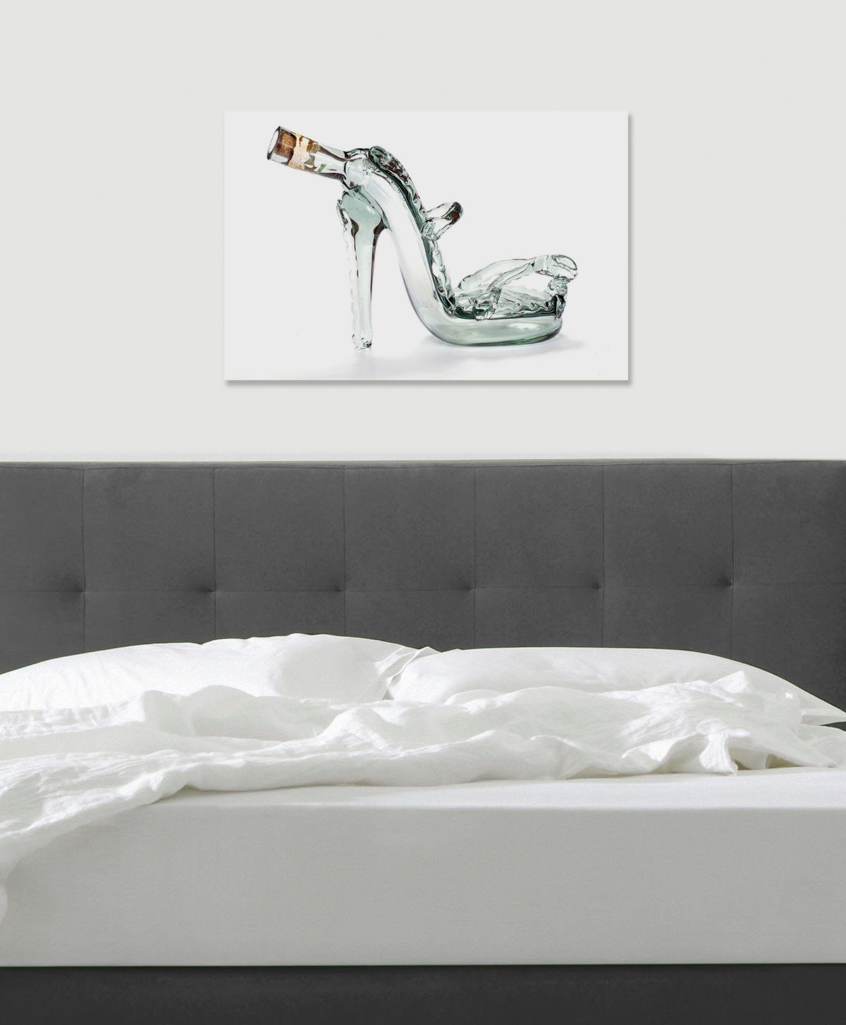 queence Artprint op linnen Glazen fles in S Premium canvasstof, handgemaakt in Duitsland foto schilderijen maat 60 cm x 40 cm x 2 cm wit