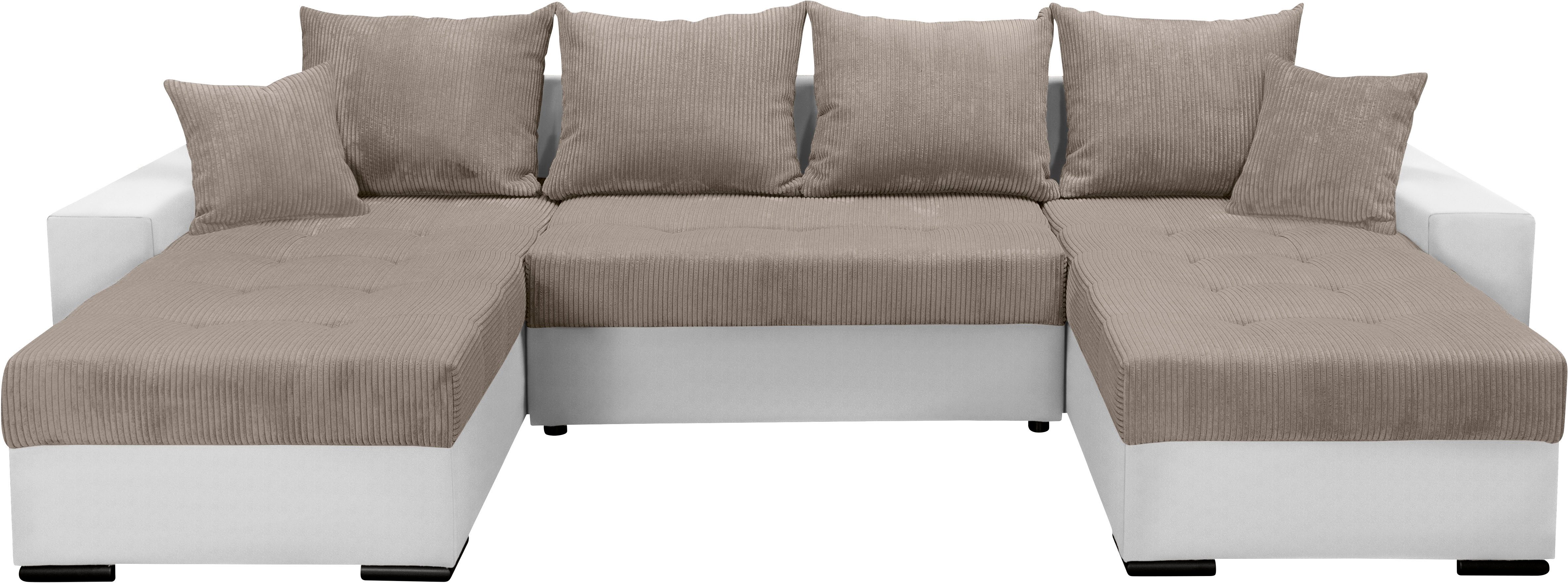 COLLECTION AB Zithoek XL-Josy U-vorm, breedte 313 cm, cord-/mix incl. bedfunctie, bedlade, met 4 gelijk grote rugkussens