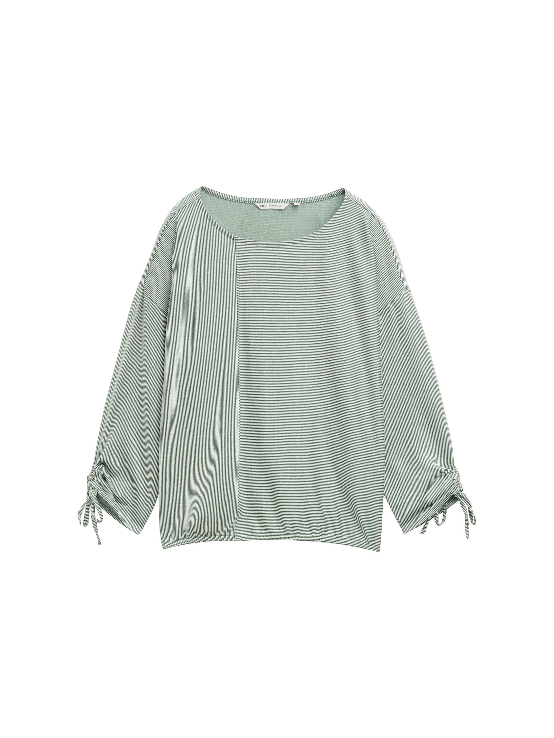 Tom Tailor Denim Shirt met 3/4 mouwen in fijne rib-look