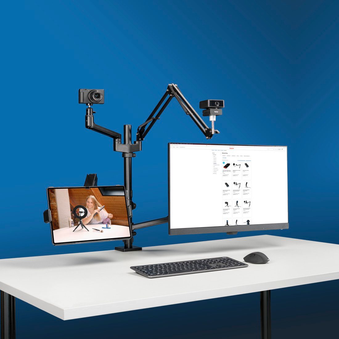 Hama Monitorhouder Monitorbeugel voor streaming setup, kantelbaar, draaibaar, verstelbaar