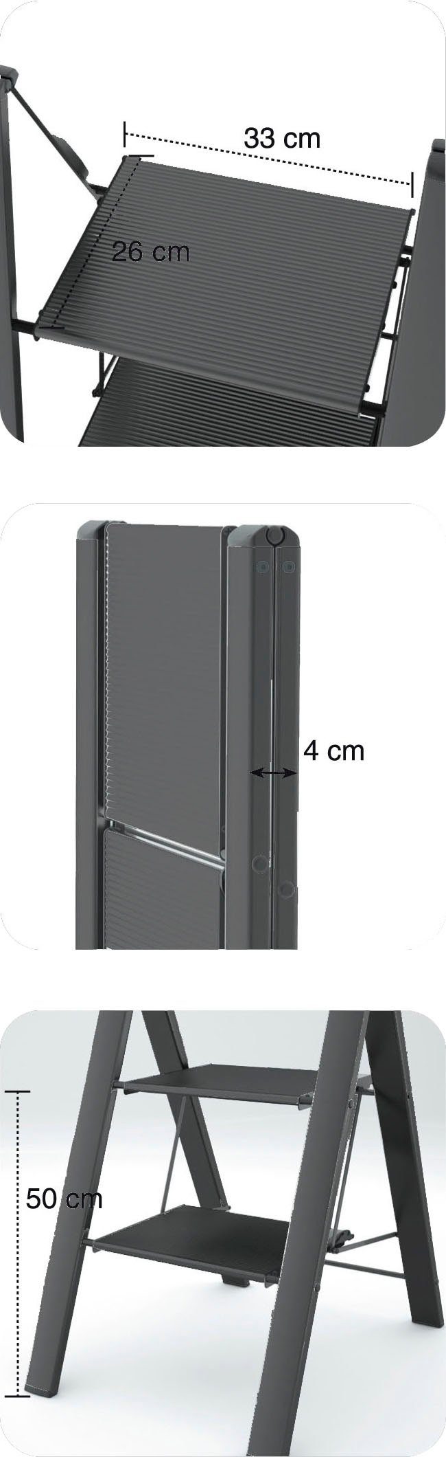 Colombo Newscal Huishoudtrapje Leonardo Black 1 2-traps, draagvermogen 150 kg, aluminium