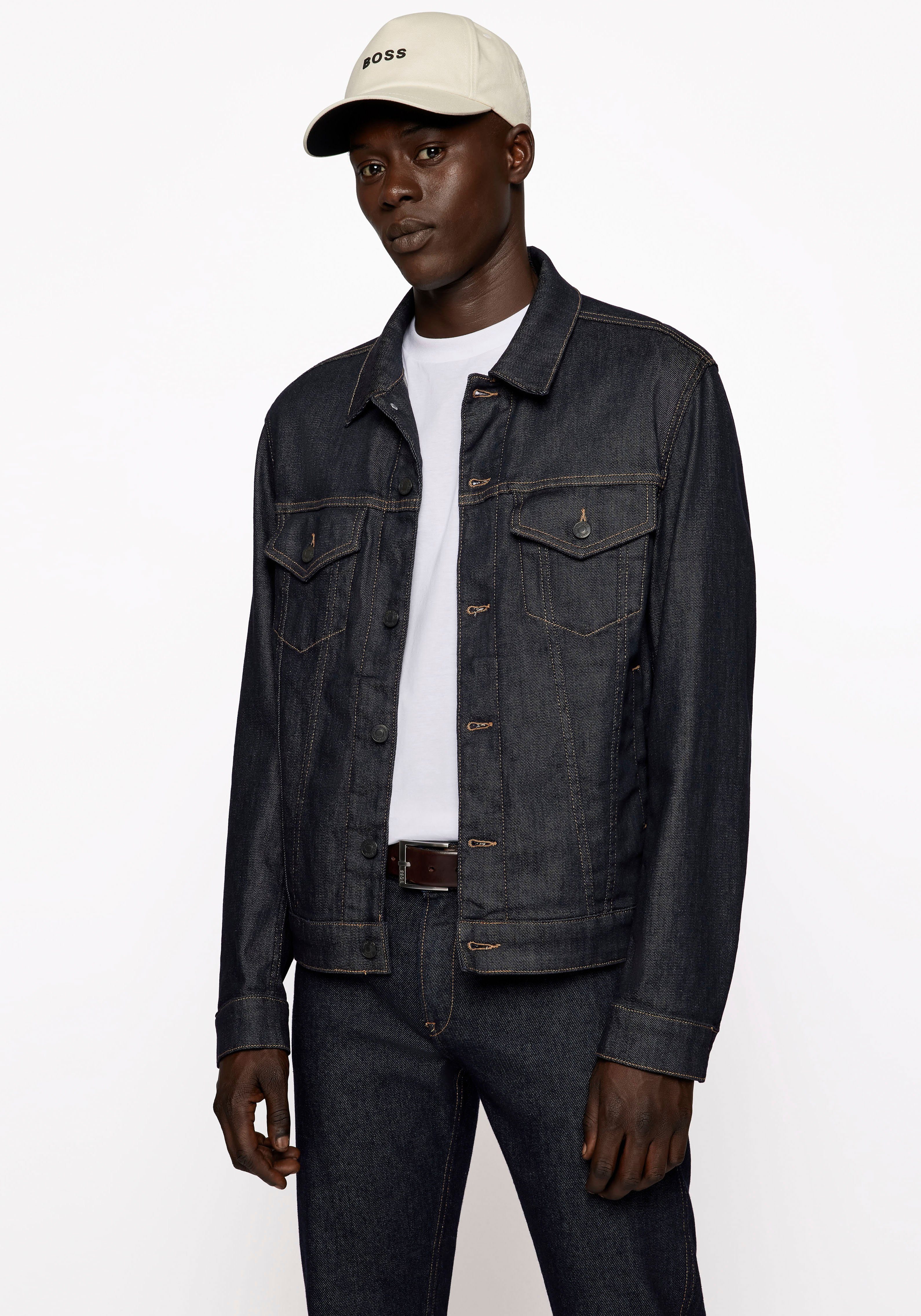 Boss Leren riem met vierkante sluiting en gegraveerd logo