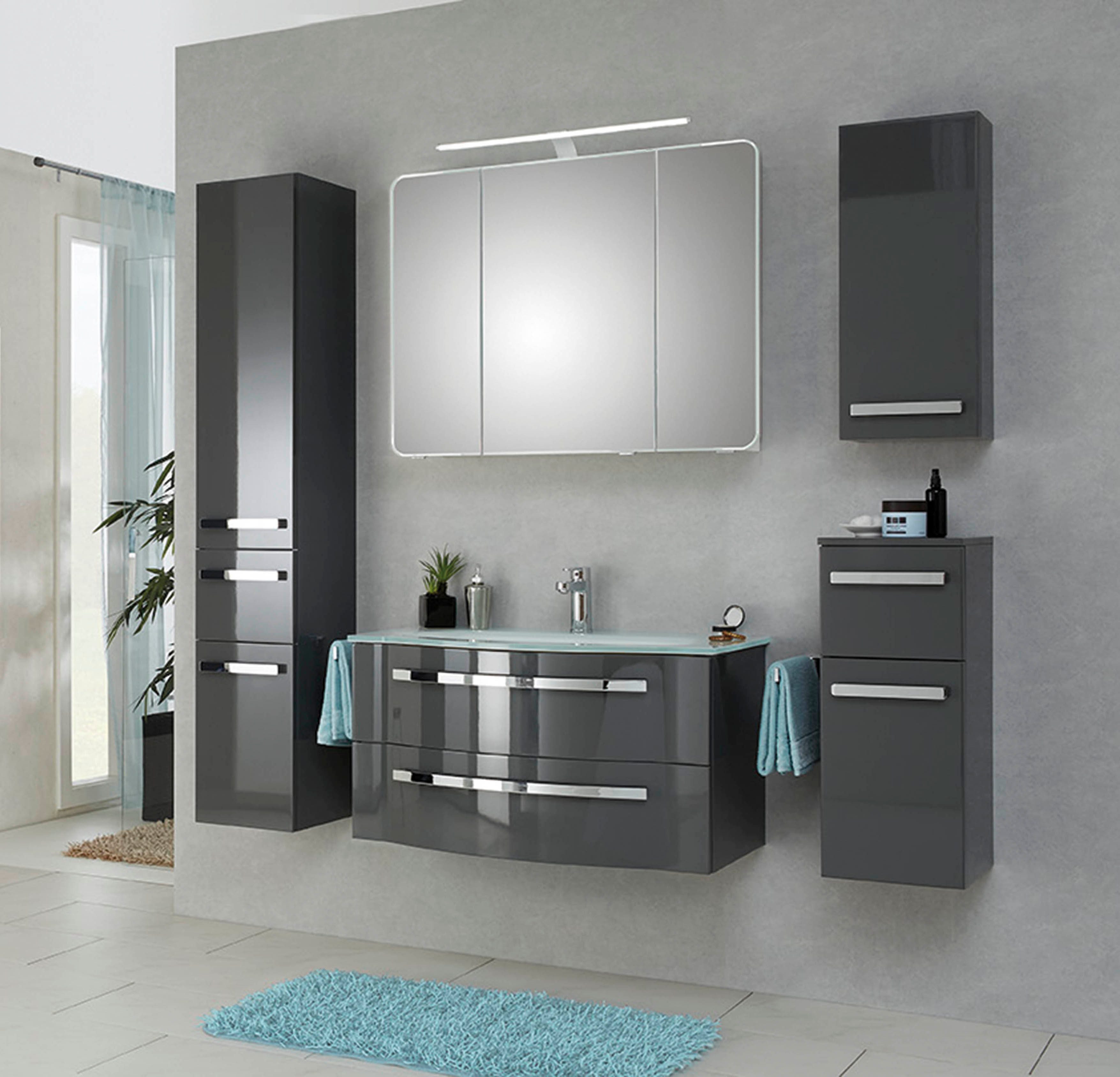 Saphir Hangkast Serie 4005 wand-badkamerkast 30 cm breed met 1 deur, 2 glazen planken