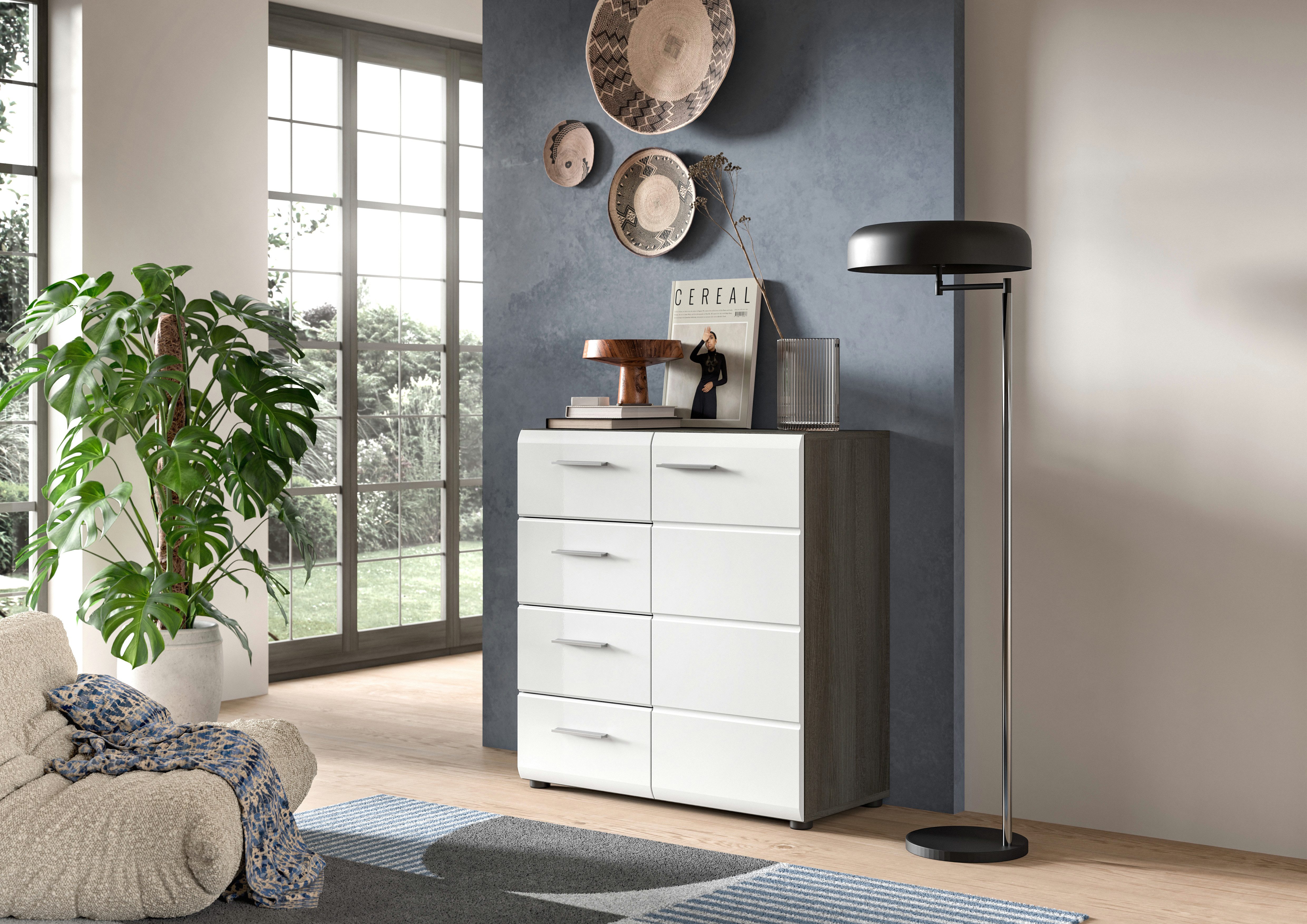 INOSIGN Kast Rumba, Breedte 75cm, in Rookzilver nabootsing/Wit Hoogglans dressoirs grijs