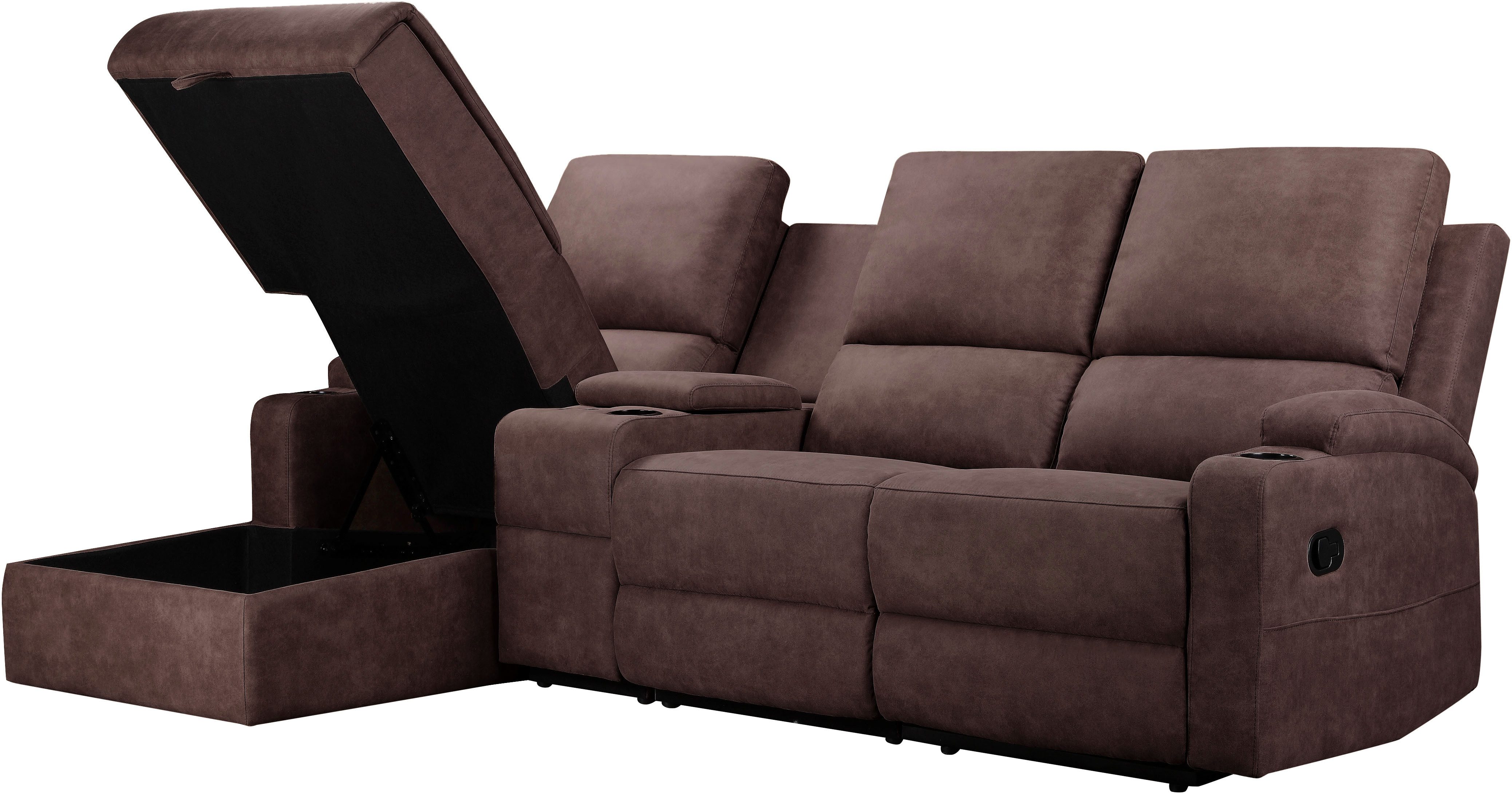 Home affaire Hoekbank Napori multimediabank, 3 bioscoopstoelen XXL, L-model, Bioscoopbank met relaxfunctie, bekerhouder, opbergvak en opbergbox