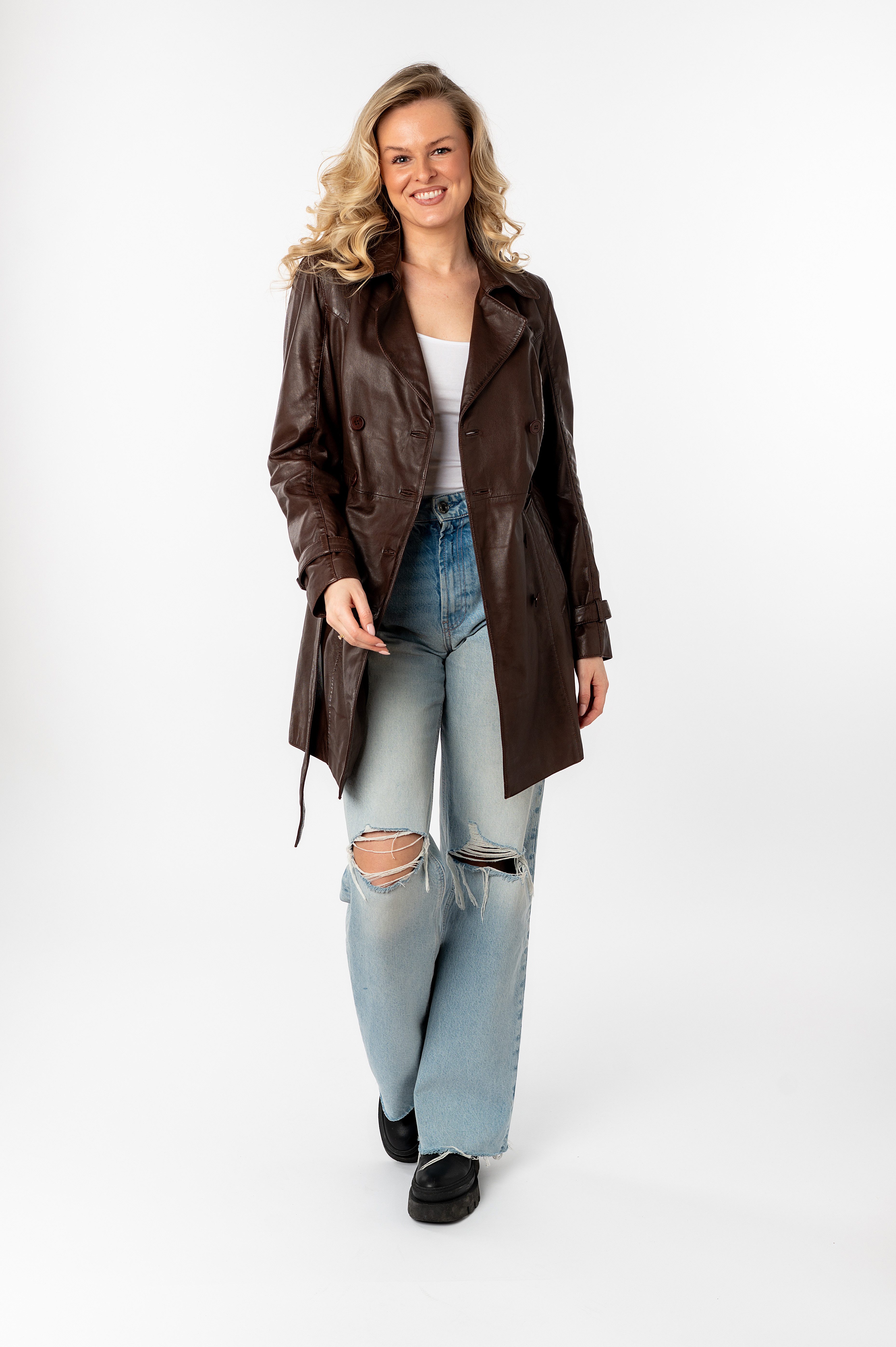 Mauritius Lange, leren jas GWTaresa Leren trenchcoat met strikriem (2-delig, Met een bindceintuur)