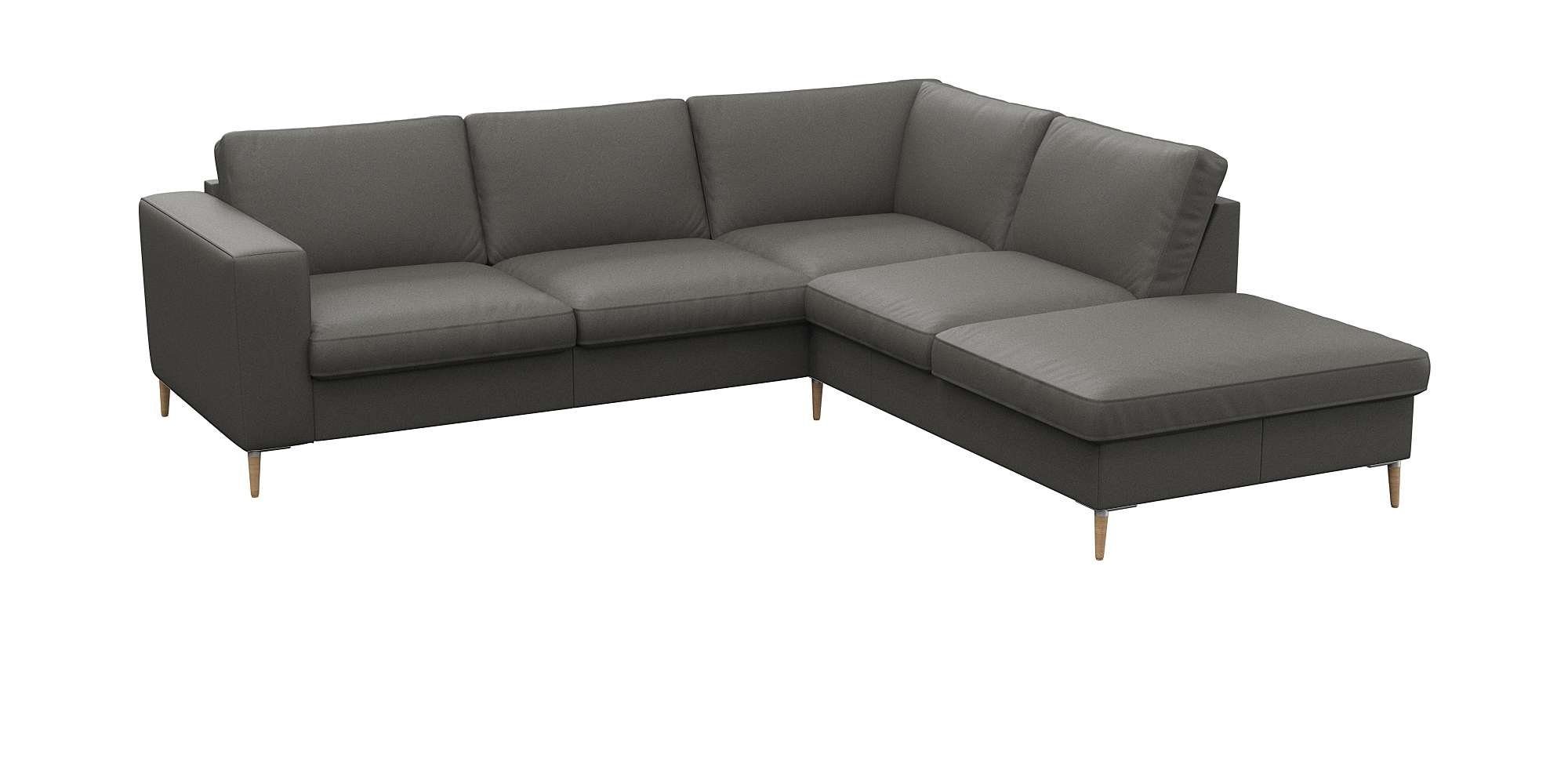 FLEXLUX Hoekbank Fiore, L-vorm brede armleuningen, aluminium/eiken poten, bxd 241x225 cm, koudschuim in de zitting