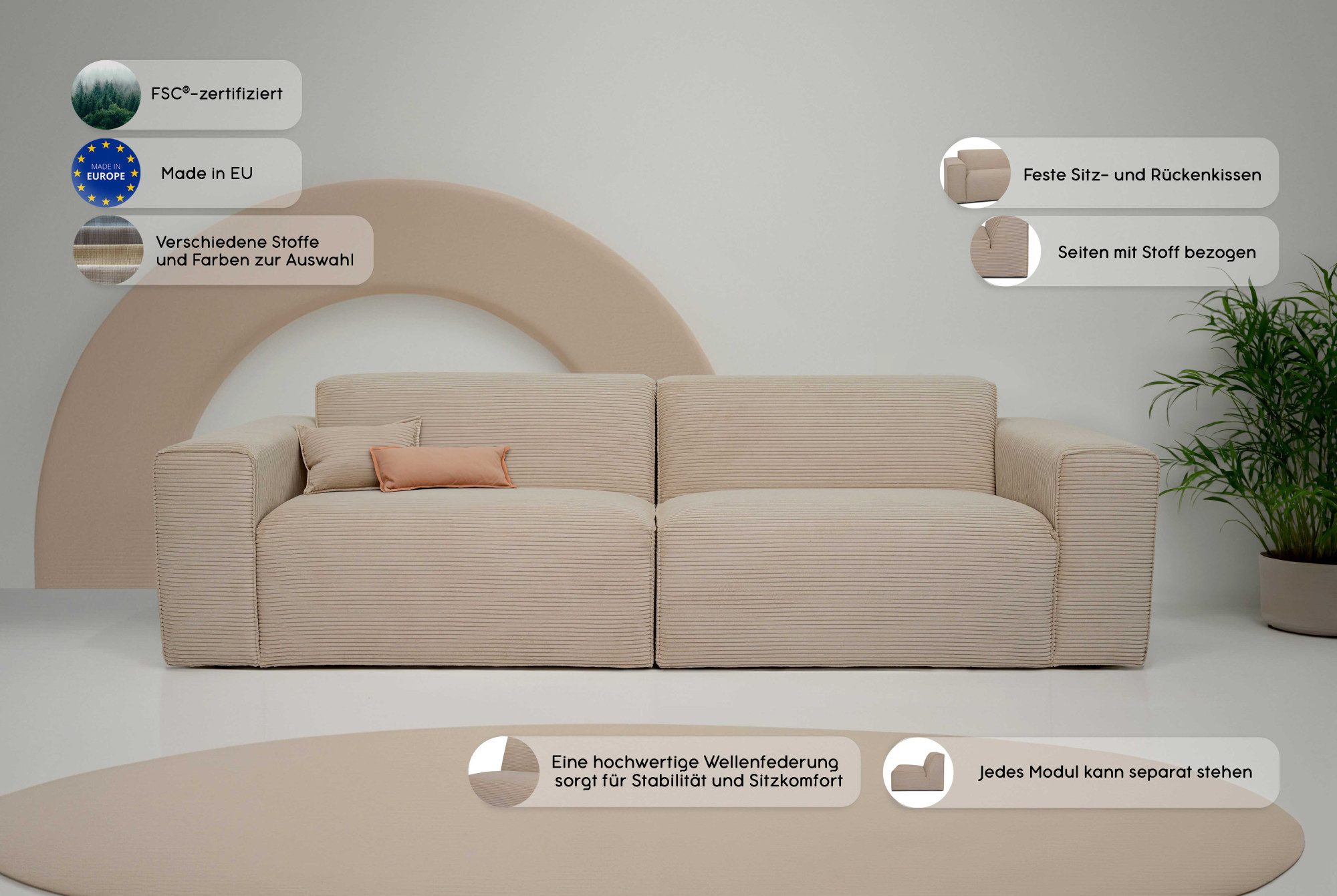 INOSIGN 3-zitsbank Clayton in een trendy ribfluwelen bekleding, diverse combinaties mogelijk