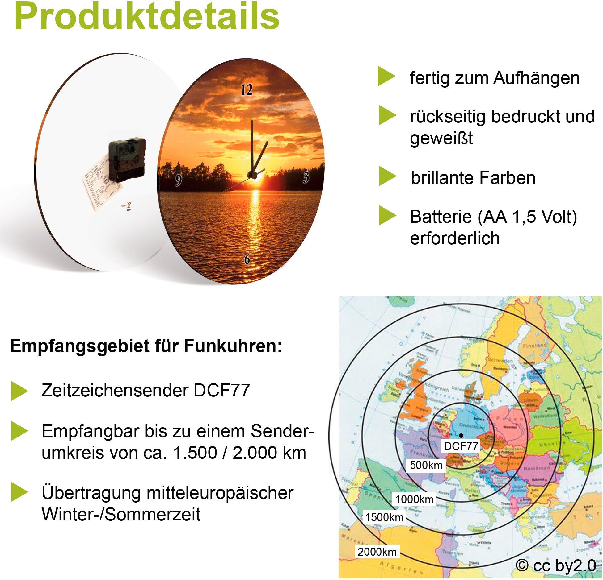 Artland Wandklok Spa concept zen basaltstenen optioneel verkrijgbaar met kwarts- of radiografisch uurwerk, geruisloos zonder tikkend geluid