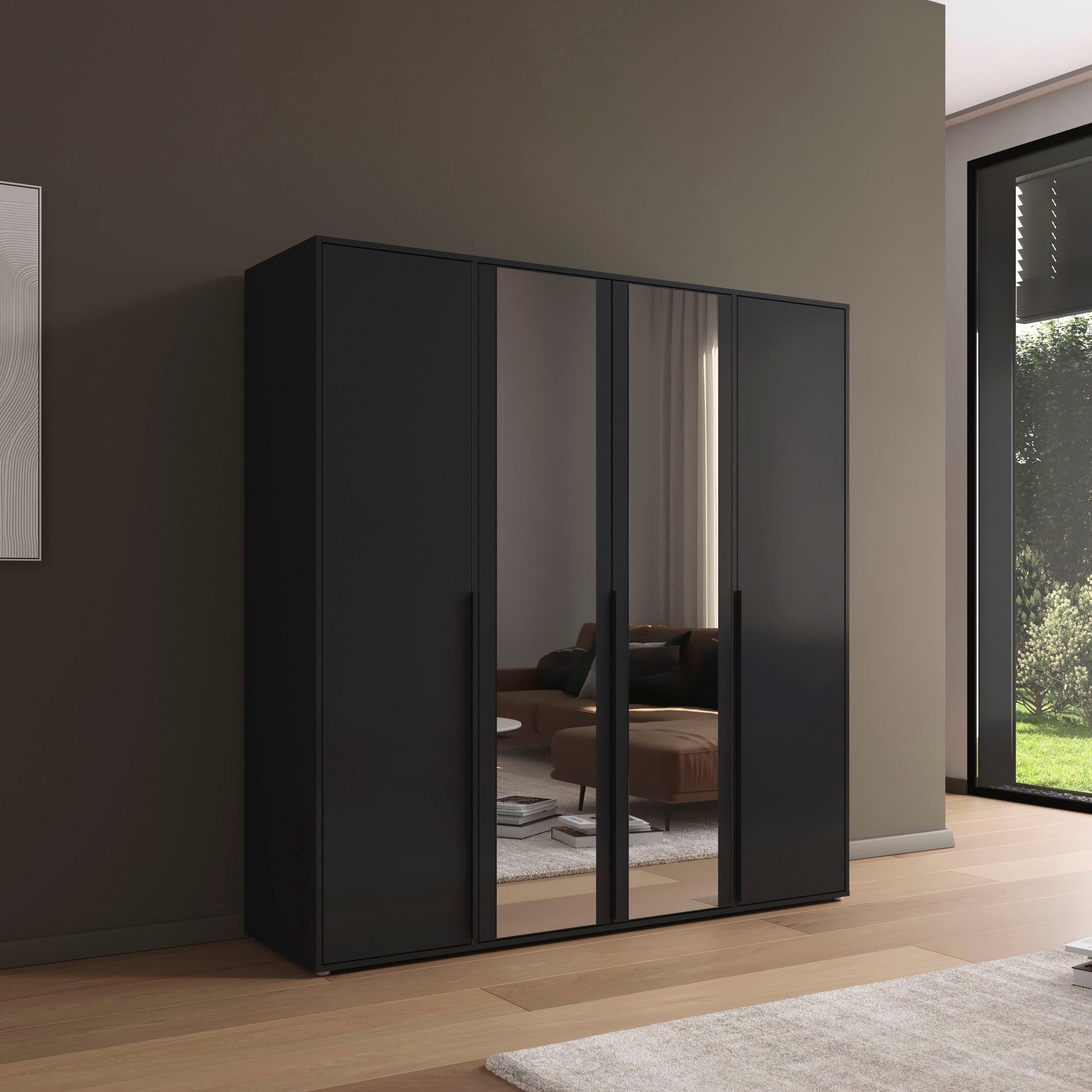 rauch Draaideurkast Kledingkast Kast Garderobe Wasmand NAGATA met Spiegel und modernen stangengriffen in graumetallic topseller made in germany