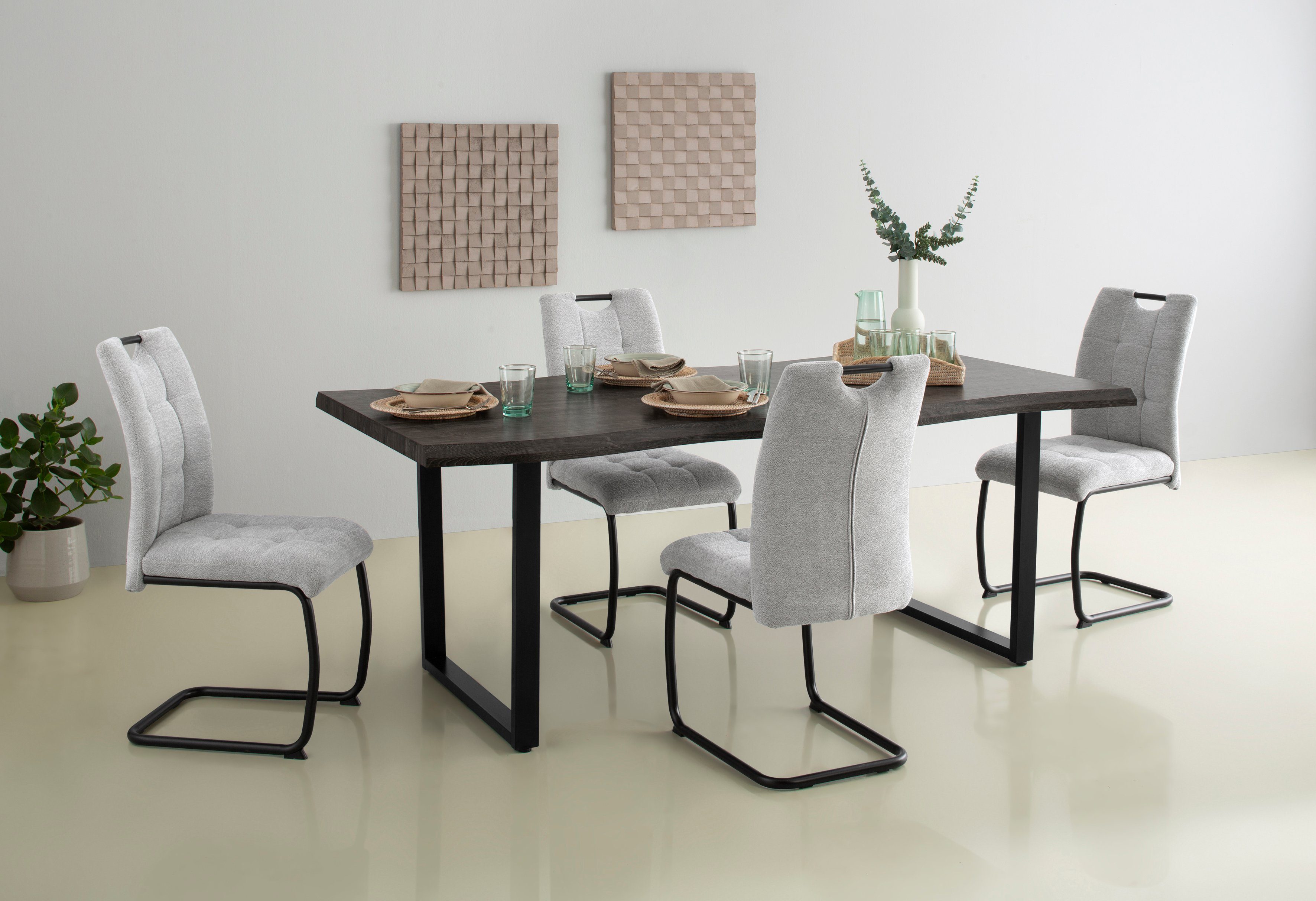 HELA Vrijdragende stoel LEONA eetkamerstoel Keukenstoel, voor de eettafel, in teddy-look (set)