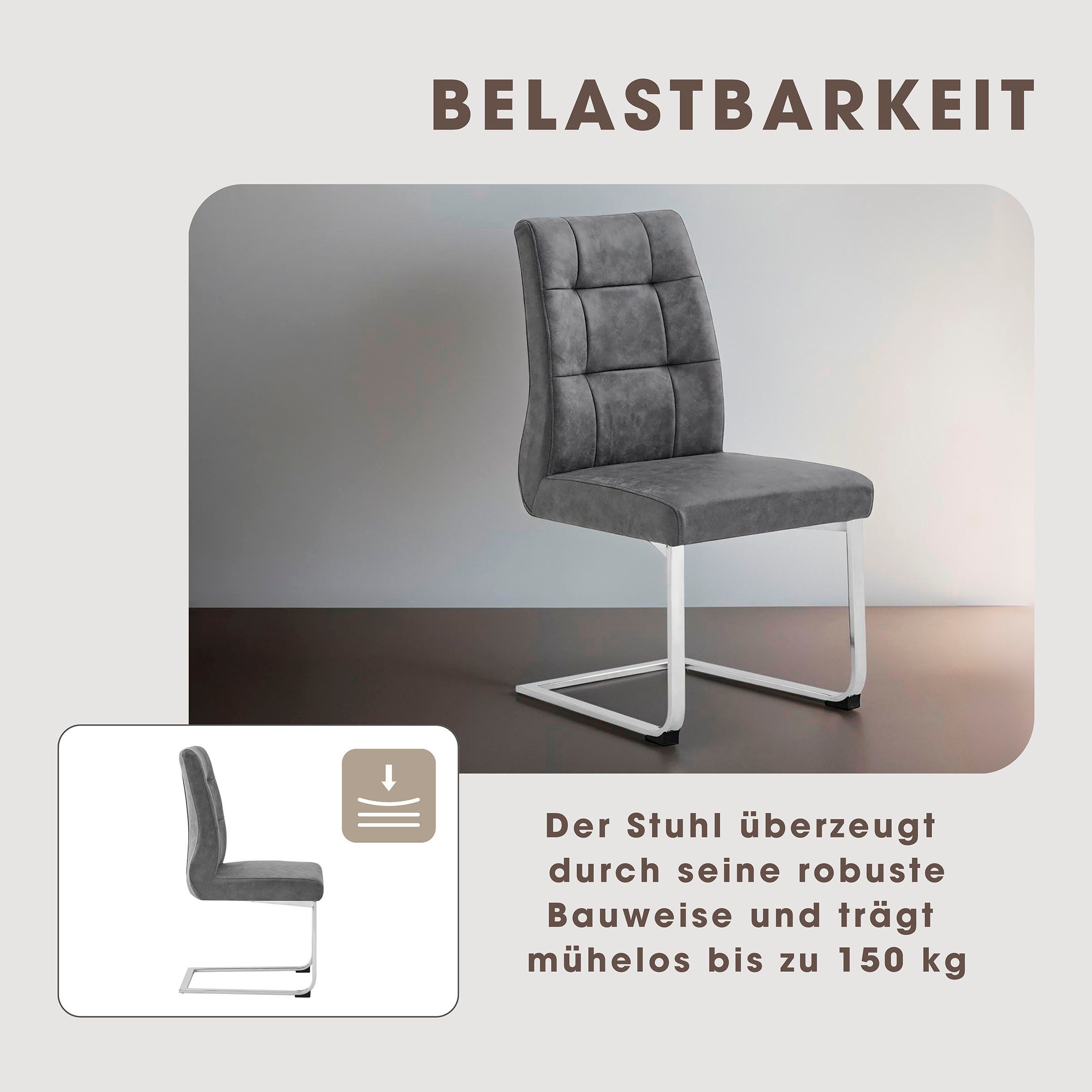 byLIVING Eetkamerstoel Marlen XXL belastbaar tot 150 kg, vintage bekleding, sledestoel (set, 2 stuks)