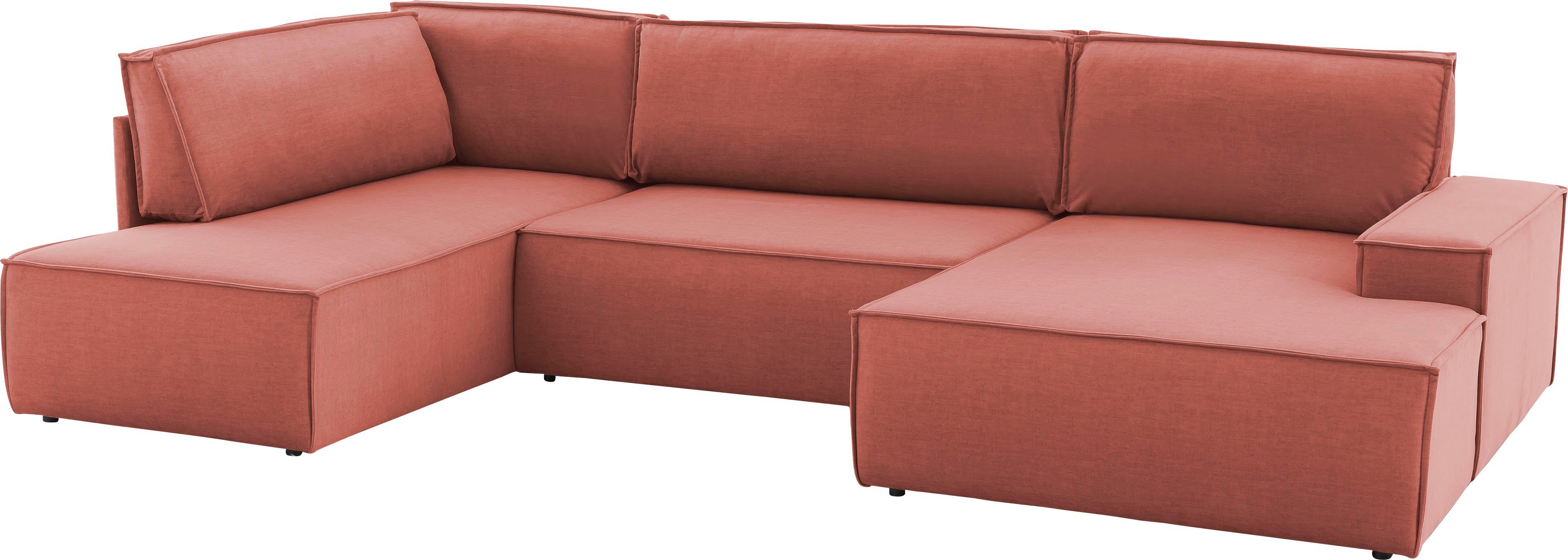 Home affaire Zithoek SHERWOOD 329 cm, U-vorm, slaapbank, Slaapfunctie met bedkist (194x139 cm), cord, vintage, fluweel