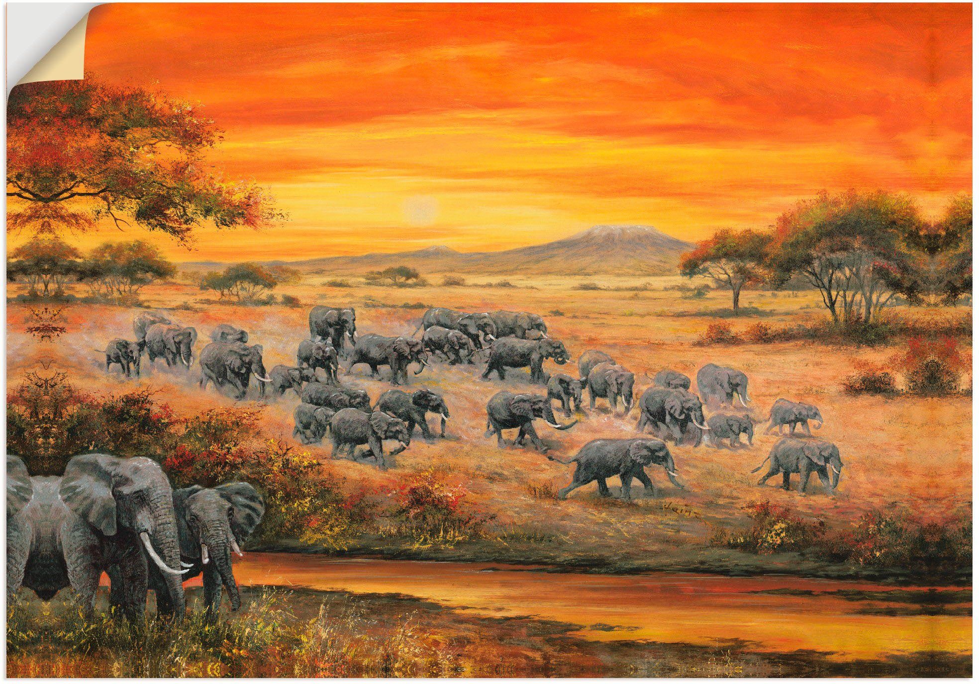 Artland Artprint Wilde leven - olifanten in vele afmetingen & productsoorten - artprint van aluminium / artprint voor buiten, artprint op linnen, poster, muursticker / wandfolie oo