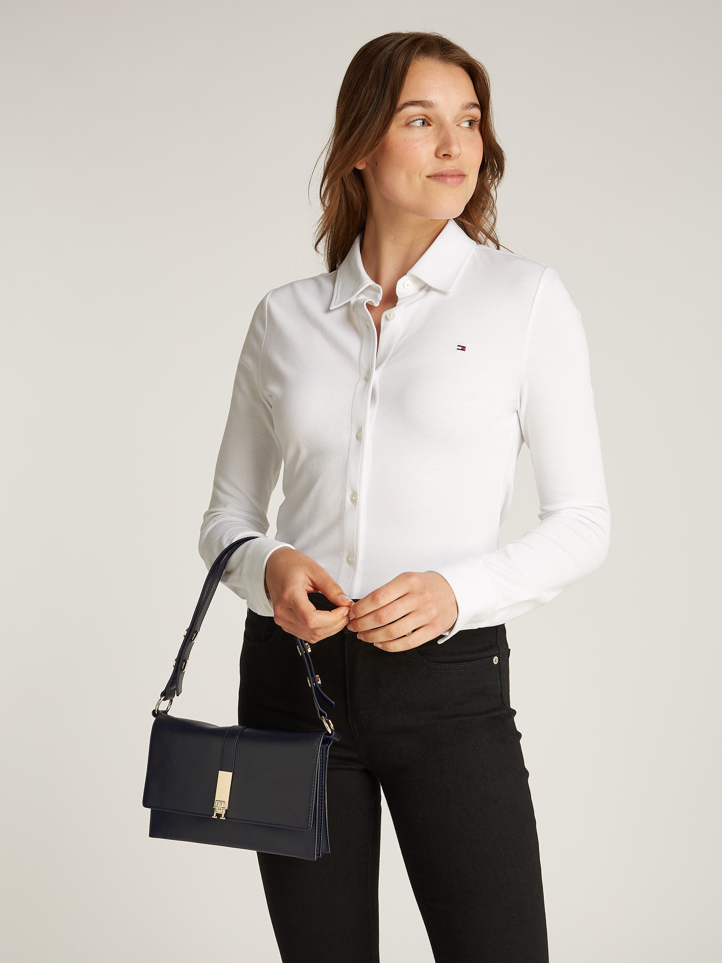 Tommy Hilfiger Schoudertas TH HERITAGE SHOULDER BAG , dames avondtas, clutch, mini bag, handtas, goudkleurige details