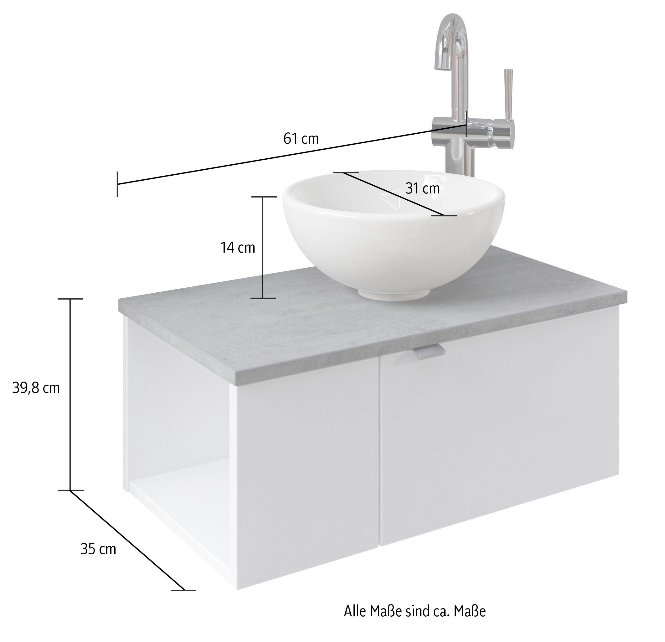Saphir Wastafelonderkast Serie 6915 wastafel met onderkast voor gastenbadkamer, tweede toilet (3-delig)