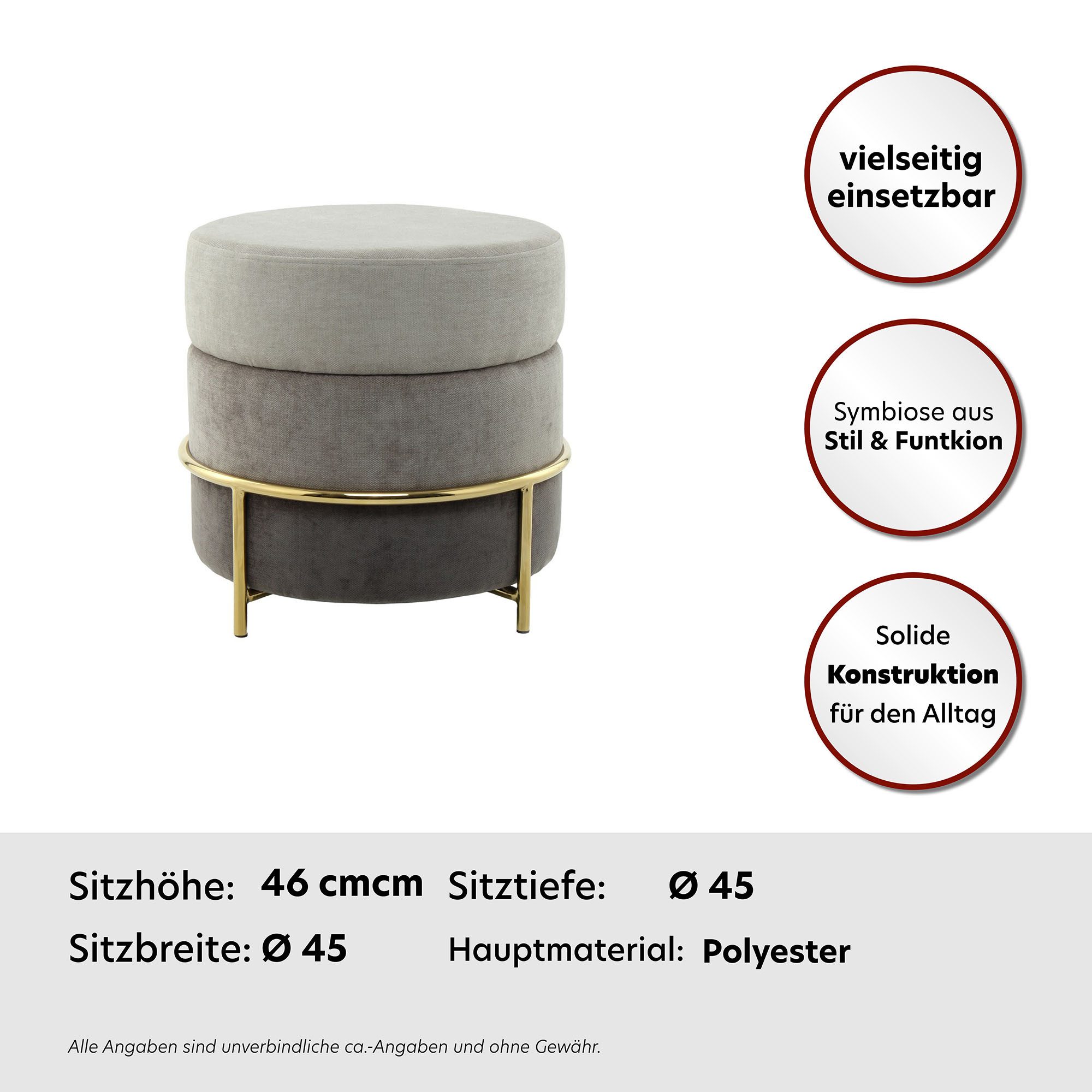 Kayoom ZitHocker Matilda 225, comfortabele ronde vorm, gezellige design-hocker (1 stuk)