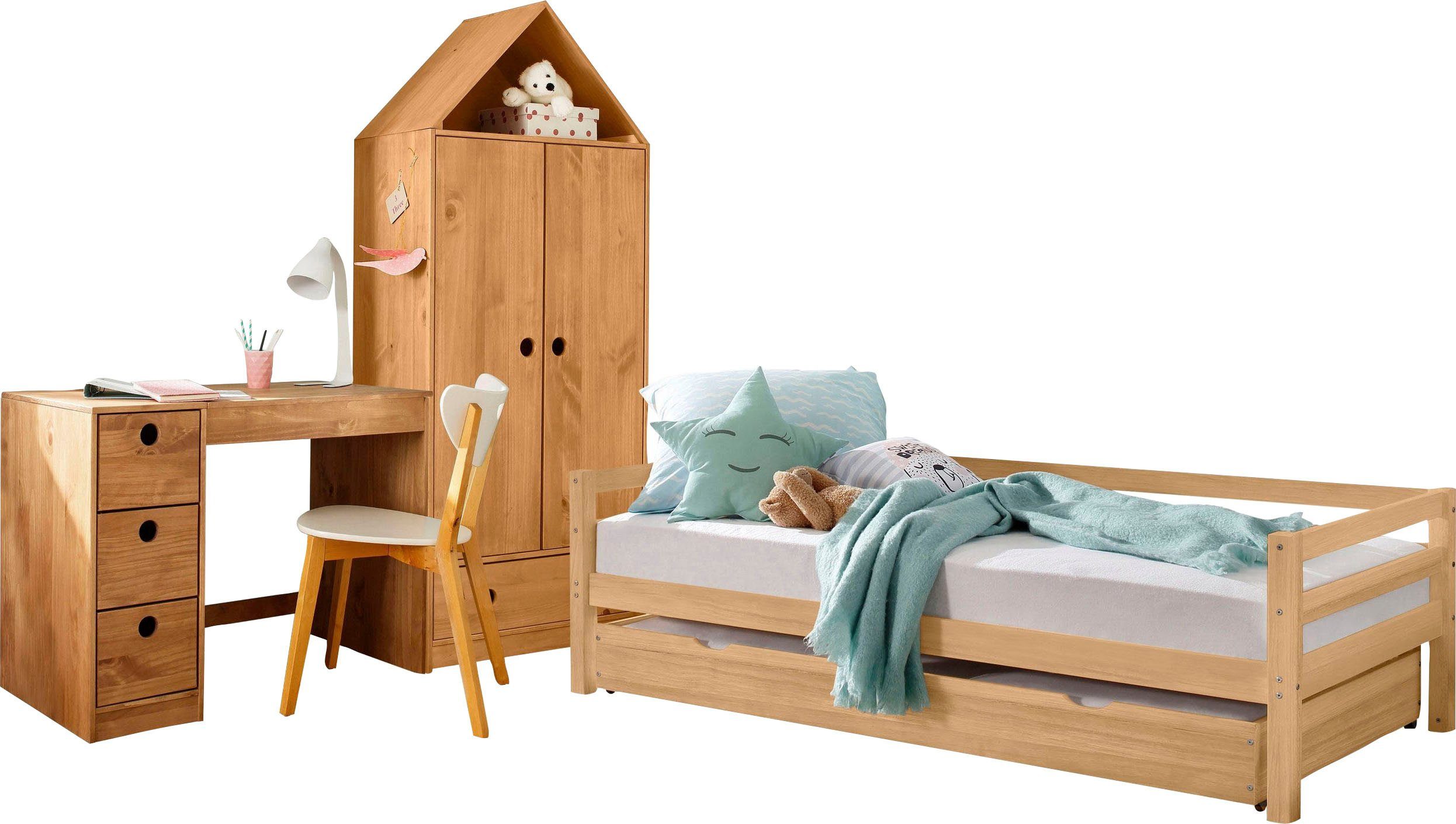 Lüttenhütt Tienerkamerset Alpi Daybed, bureau met opbergruimte en kledingkast in huisstijl (voordeelset, 3-delig) complete kinderkamers beige