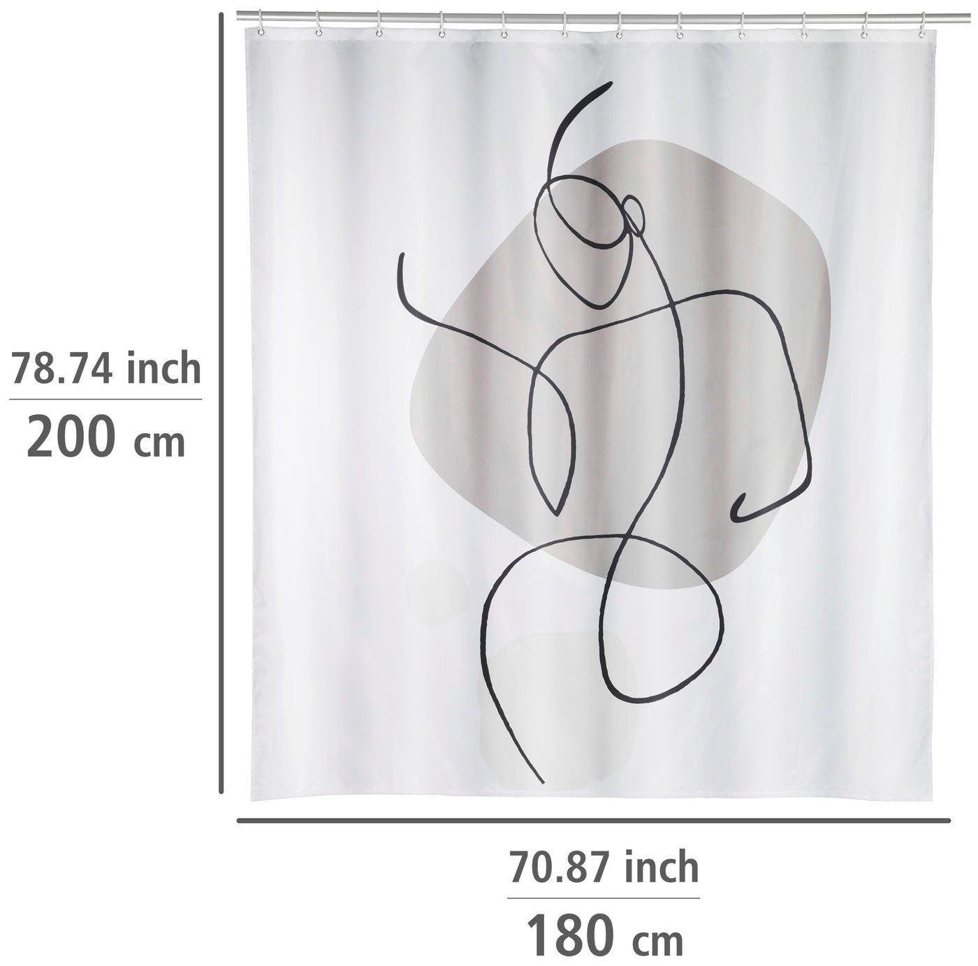 WENKO Douchegordijn Ladyline Hoogte 200 cm, met one-line-design