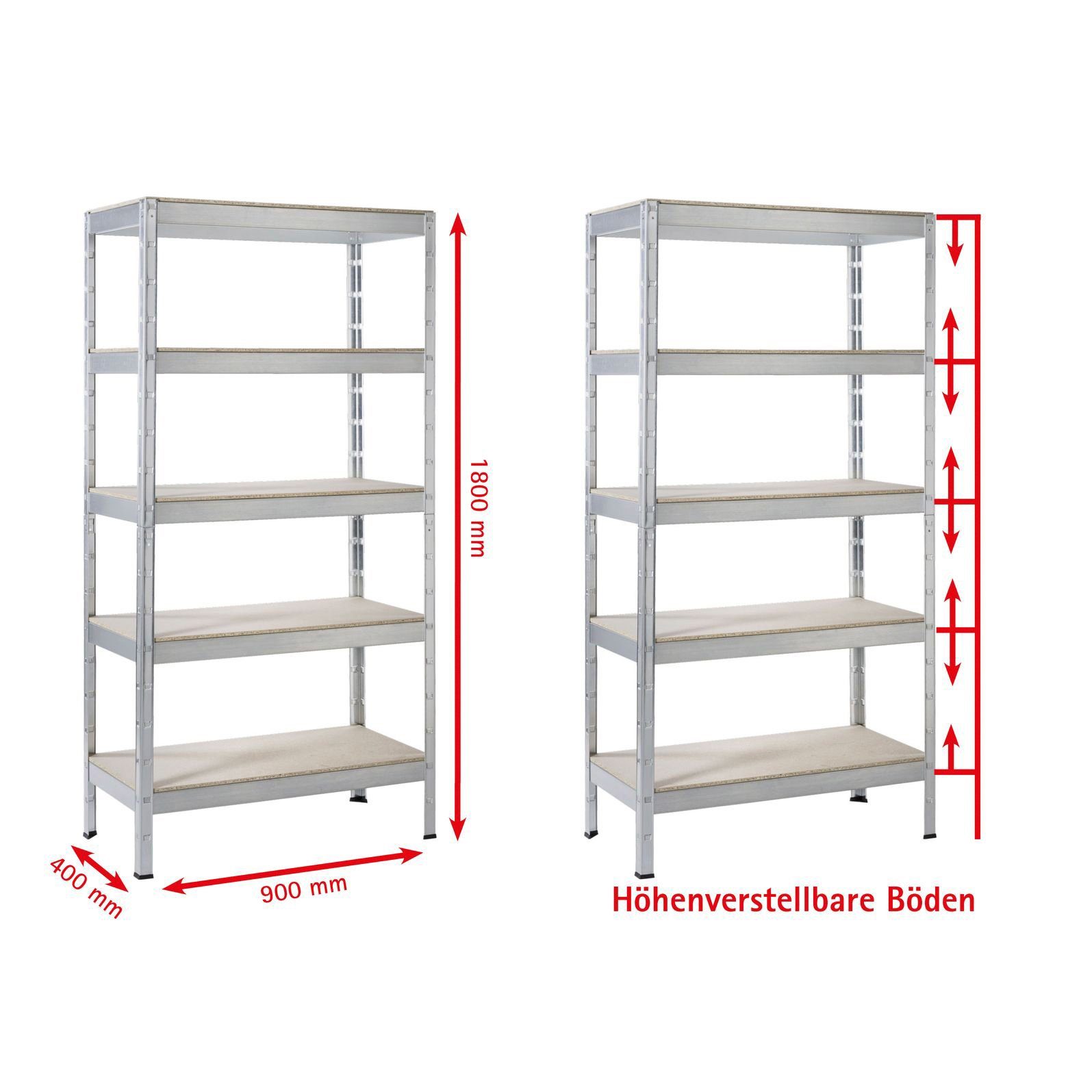 SCHULTE Regalwelt Zwaar belastbare stelling Zwaar belastbare aanbouwstelling Metaal verzinkt, 1800x900x400 mm, 5 houten planken