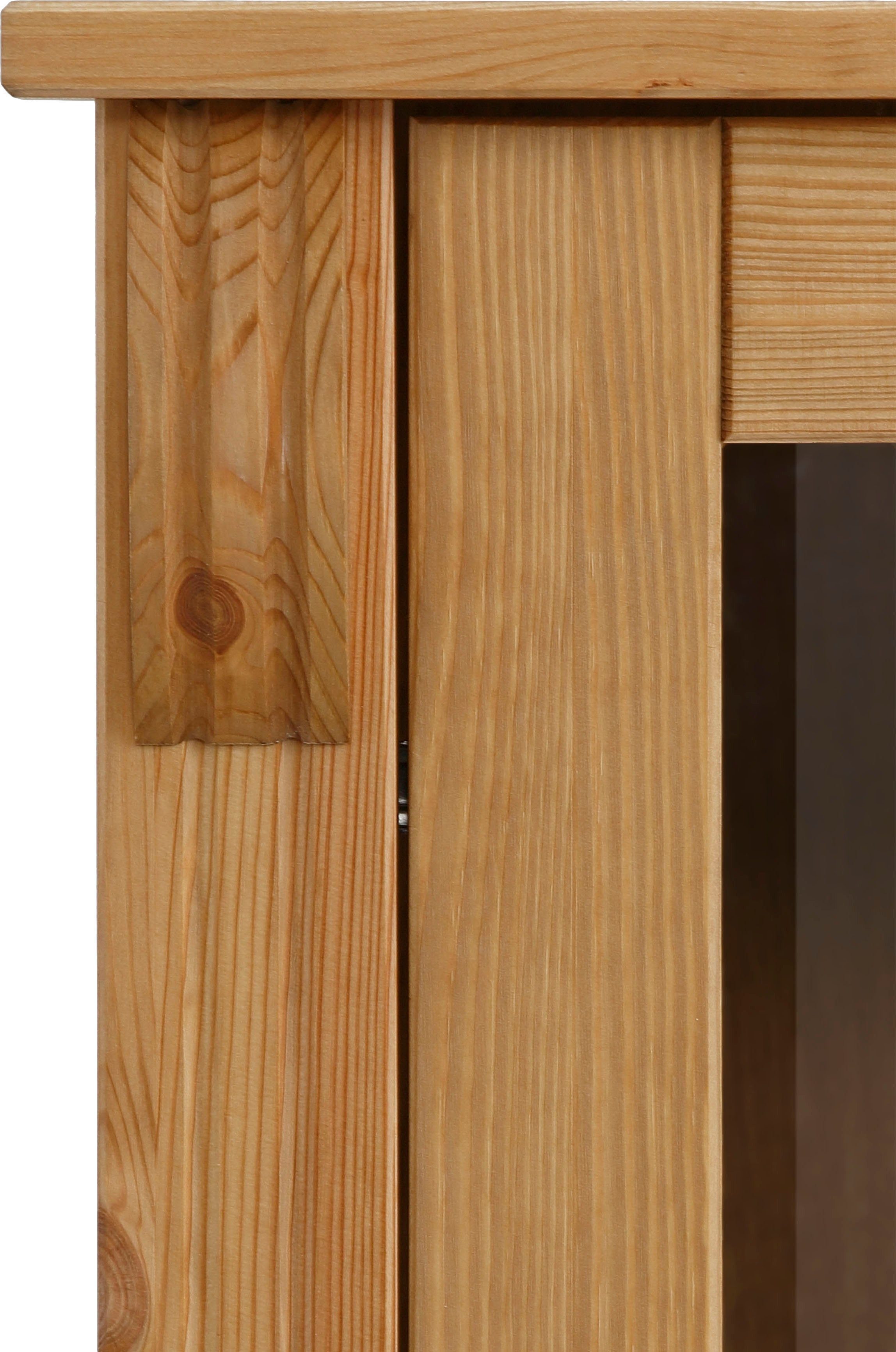 Home affaire Vitrinekast Teresa met 2 glazen deuren en 2 lades, hoogte 120 cm, van massief hout
