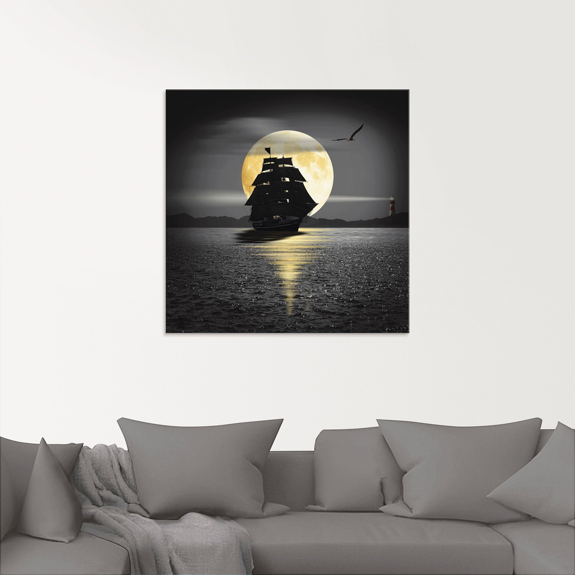 Artland Print op glas Een boot met zwarte zeilen