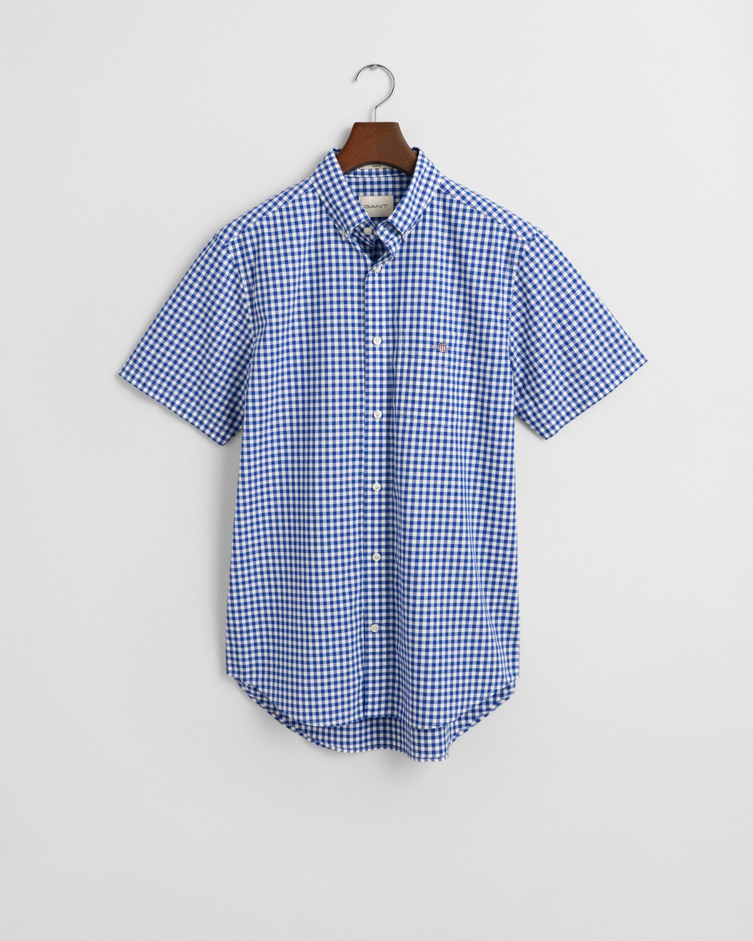 Gant Overhemd met korte mouwen Regular Fit Gingham Poplin Overhemd slijtvast easy care geruit