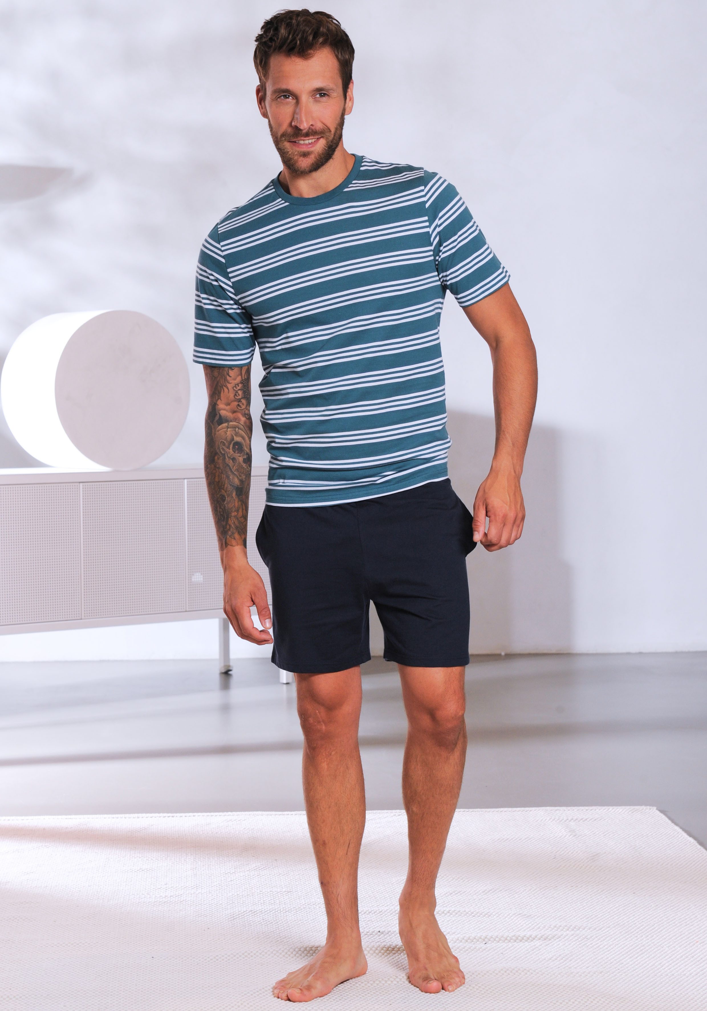 AUTHENTIC LE JOGGER Pyjama Pyjama met gestreepte bovenstukken (4-delig, Set van 2)