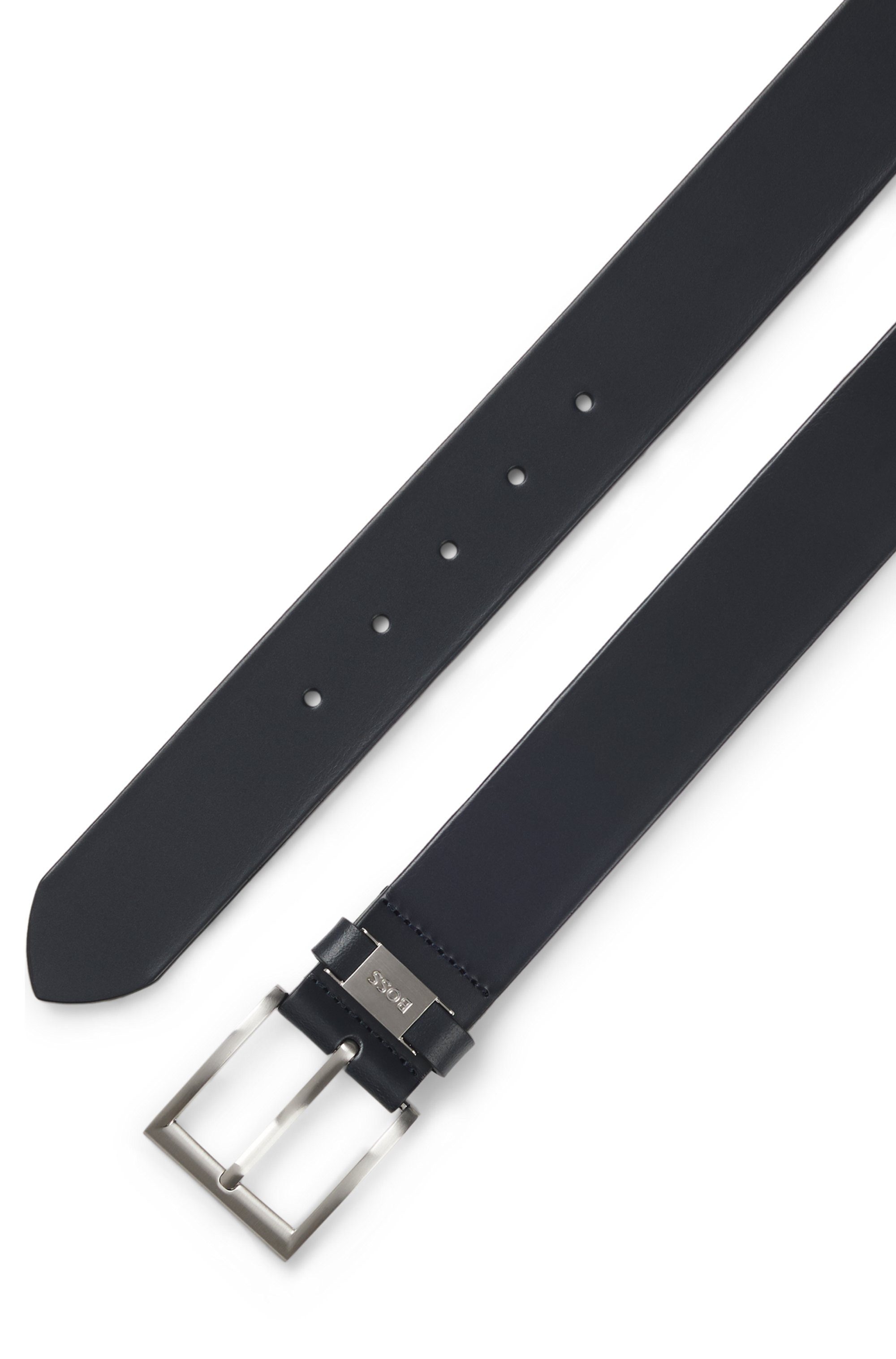 Boss Leren riem Connio zilverkleurige sluiting & logo-tekst op de lus