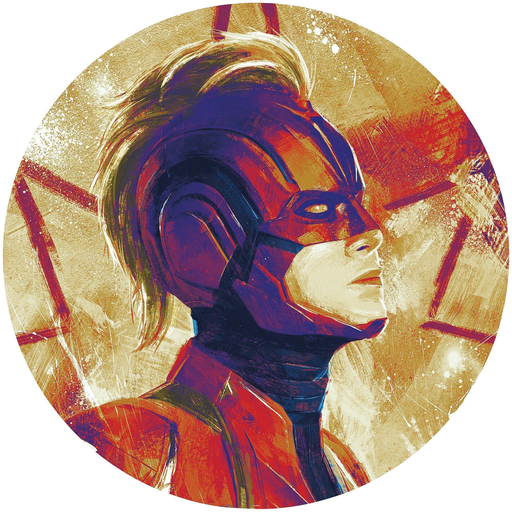 komar fotobehang avengers painting captain marvel helmet 125 x 125 cm (breedte x hoogte), rond en zelfklevend multicolor
