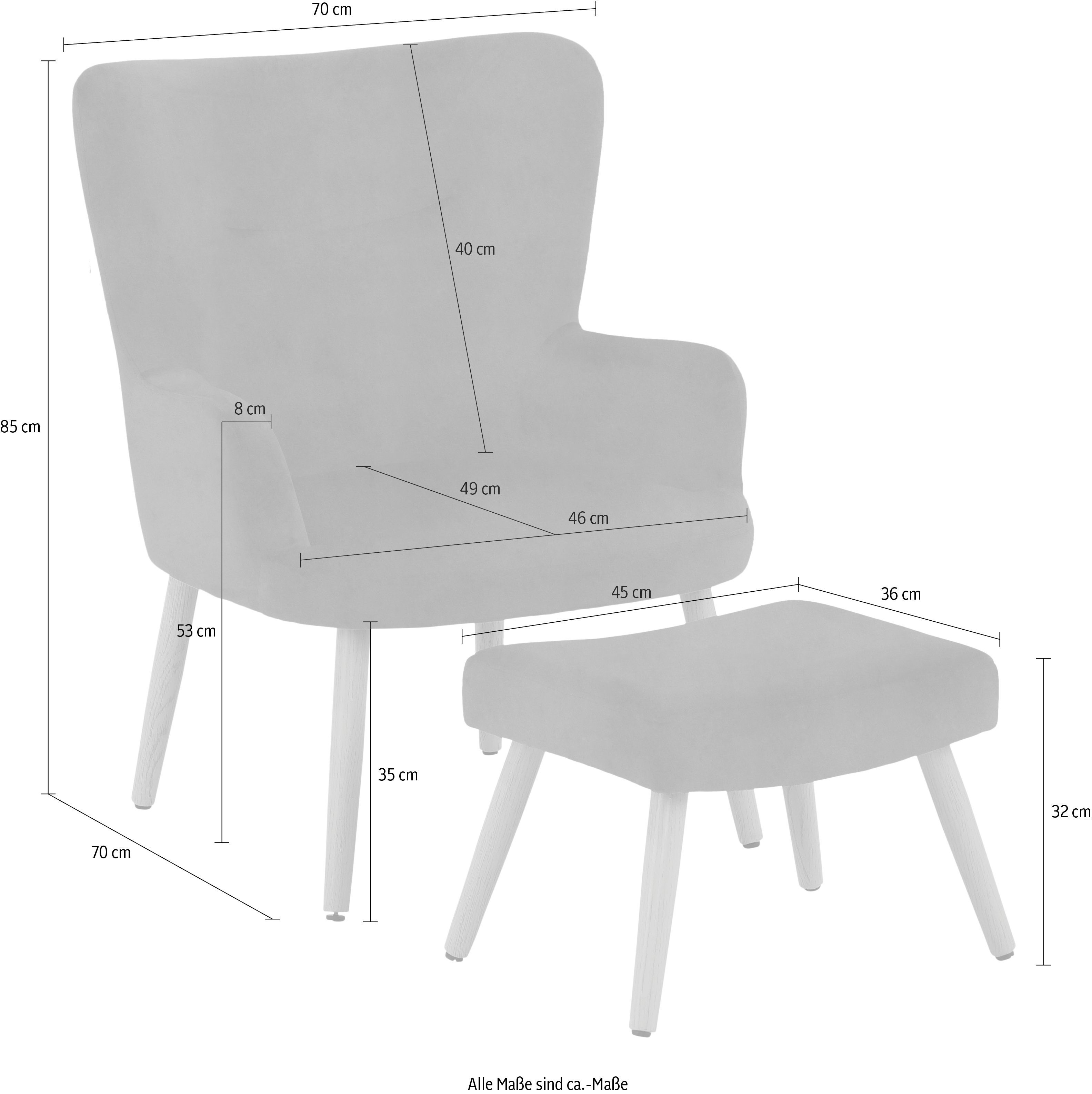 INOSIGN Fauteuil Levent, oorschelpstoel met poef, in verschillende bekledingskwaliteiten, zithoogte 40 cm