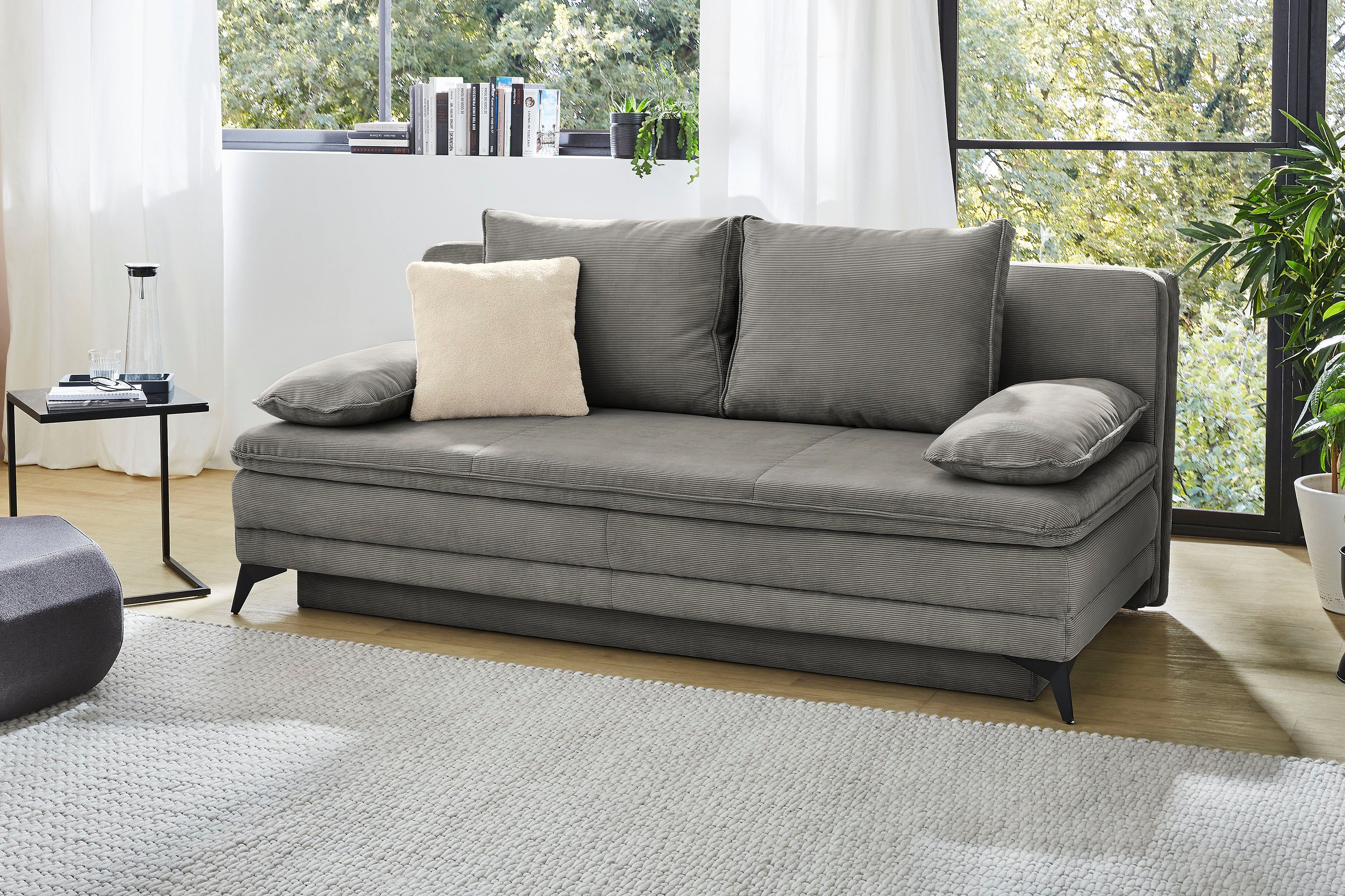 Jockenhöfer Gruppe Slaapbank Laurin geschikt als volwaardig bed, slaapfunctie en opbergvak/bedlade grijs, slaapbanken, Breedte ligoppervlak: 158 cm,