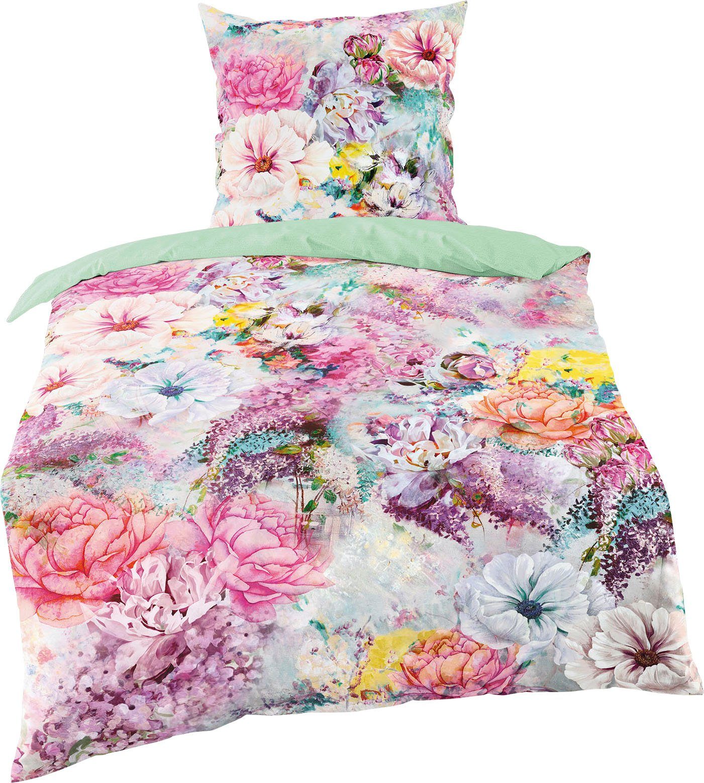 BIERBAUM Tweezijdig te gebruiken overtrekset Colorful Flowers met gebloemde digitale print (2-delig)