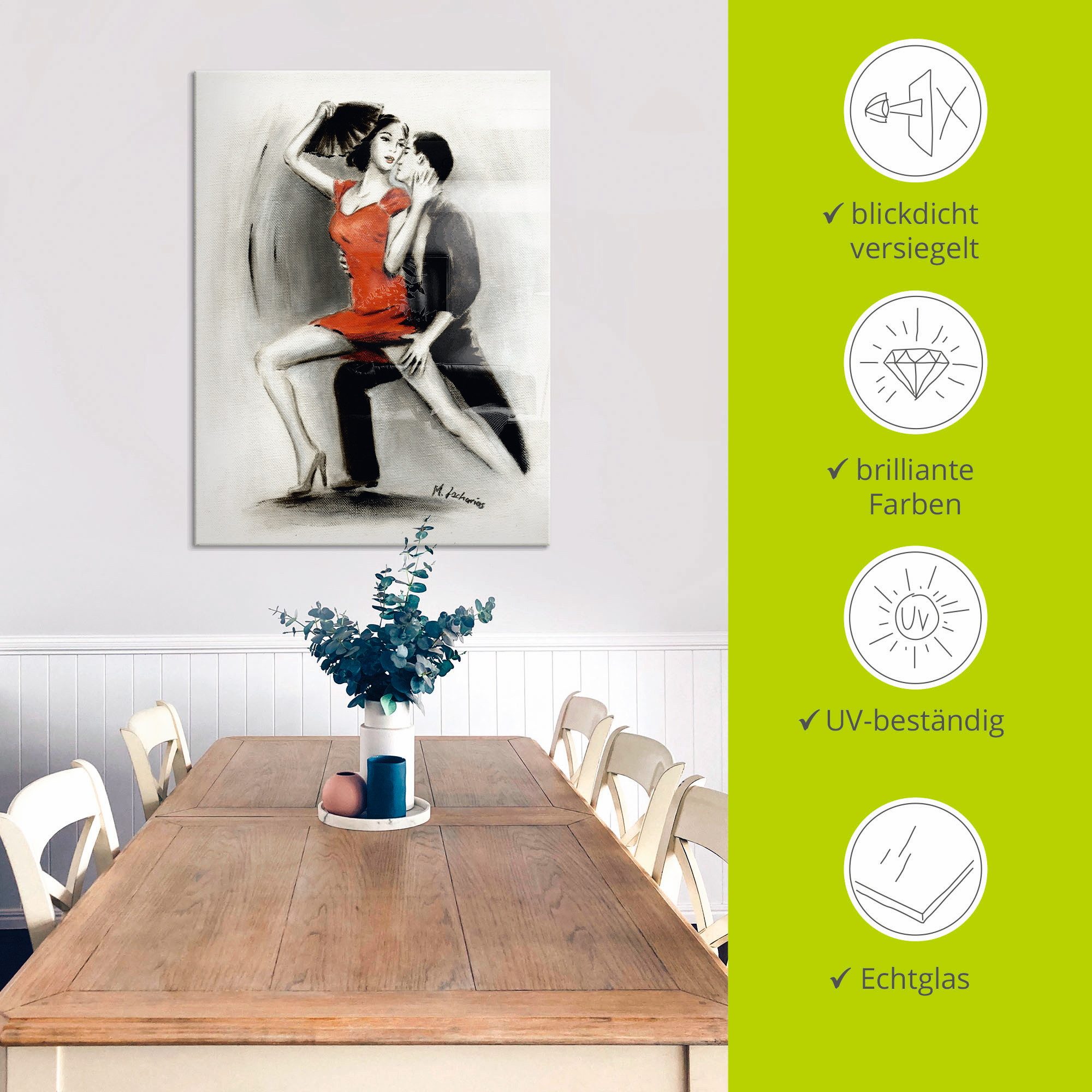 Artland Print op glas Hartstochtelijk danspaar