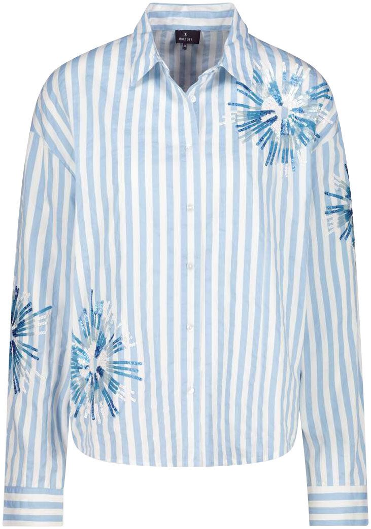 Monari Overhemdblouse met strepen en bloemenborduursel