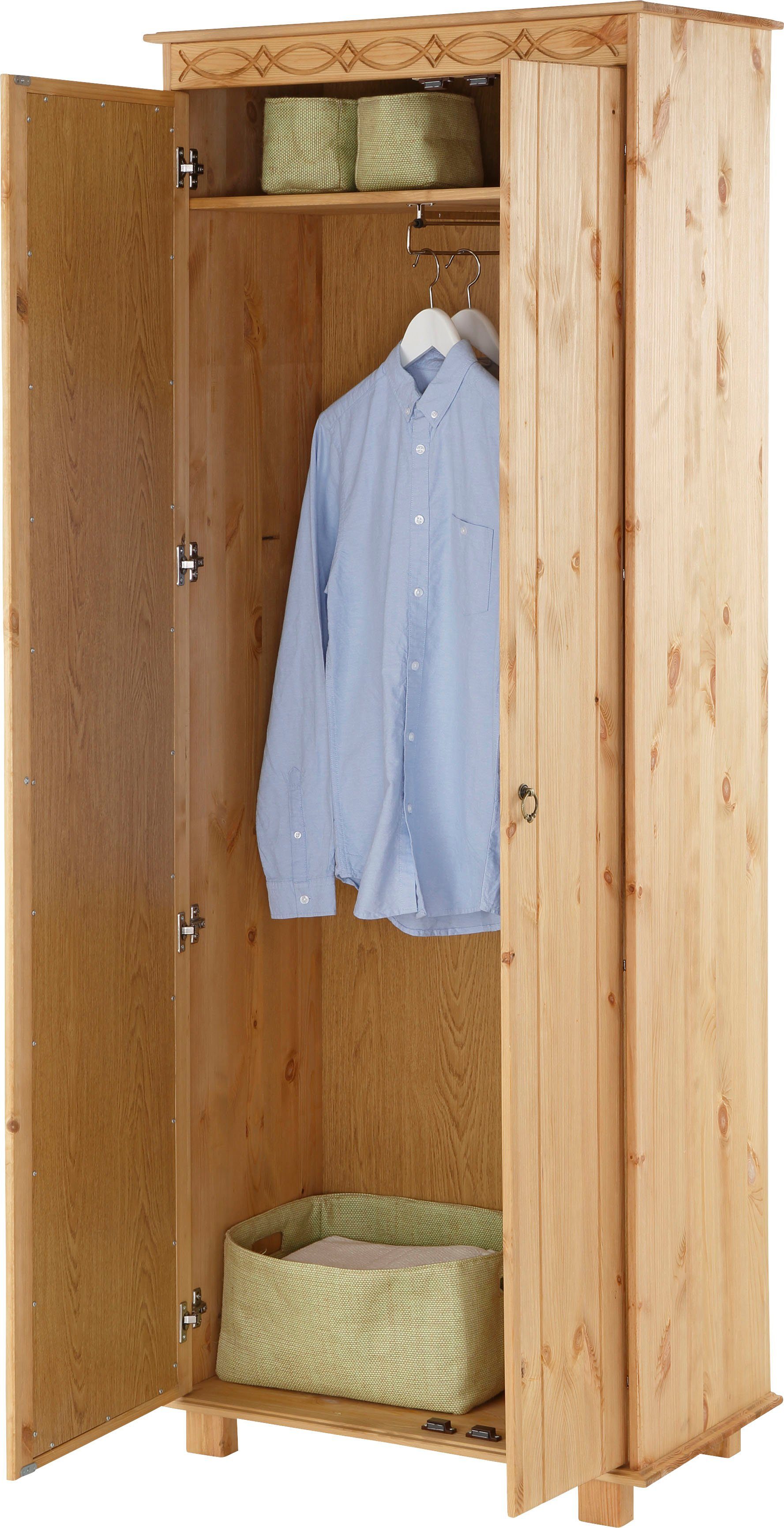 Home affaire Kledingkast Indra van massief dennenhout, met spiegel, discreet ornament