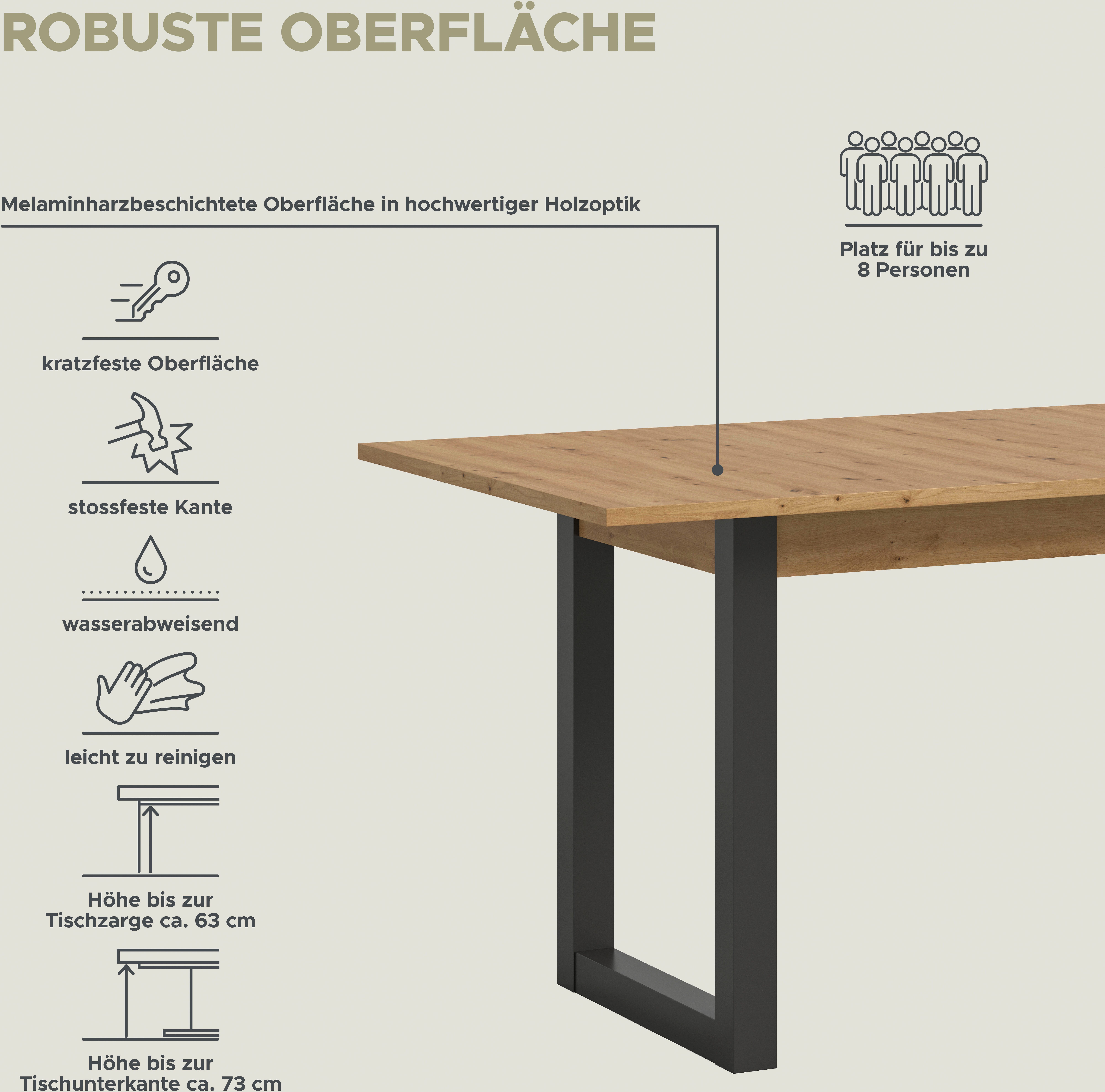 INOSIGN Eettafel Rail, uitschuifbaar 150 - 190 cm, inclusief 40 cm inlegplaat