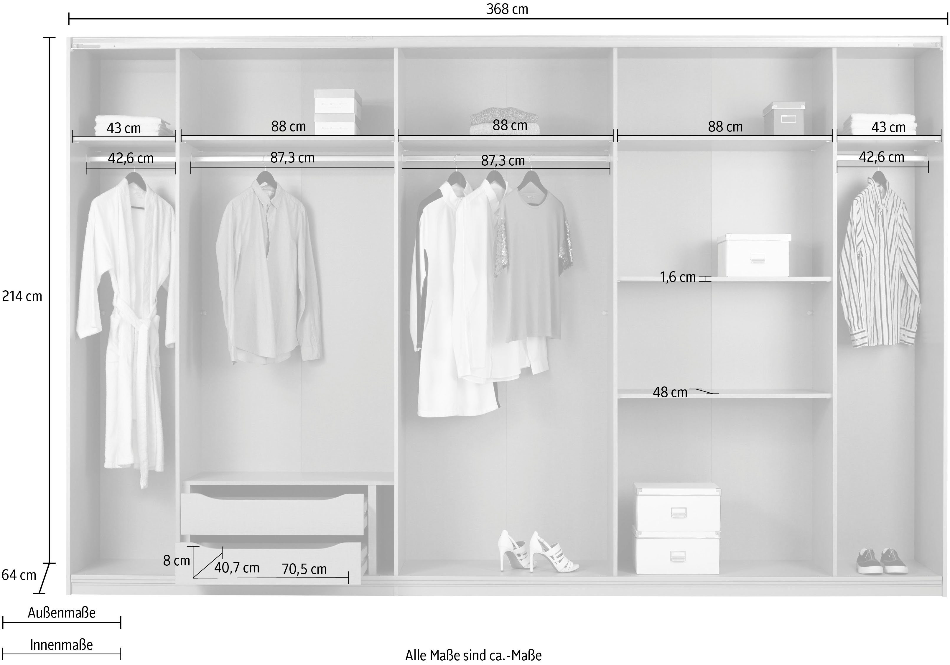 rauch Zweefdeurkast Kledingkast Kast Garderobe Slaapkamerkast TUBONA met uitgebreide binneninrichting en passe-partout made in germany