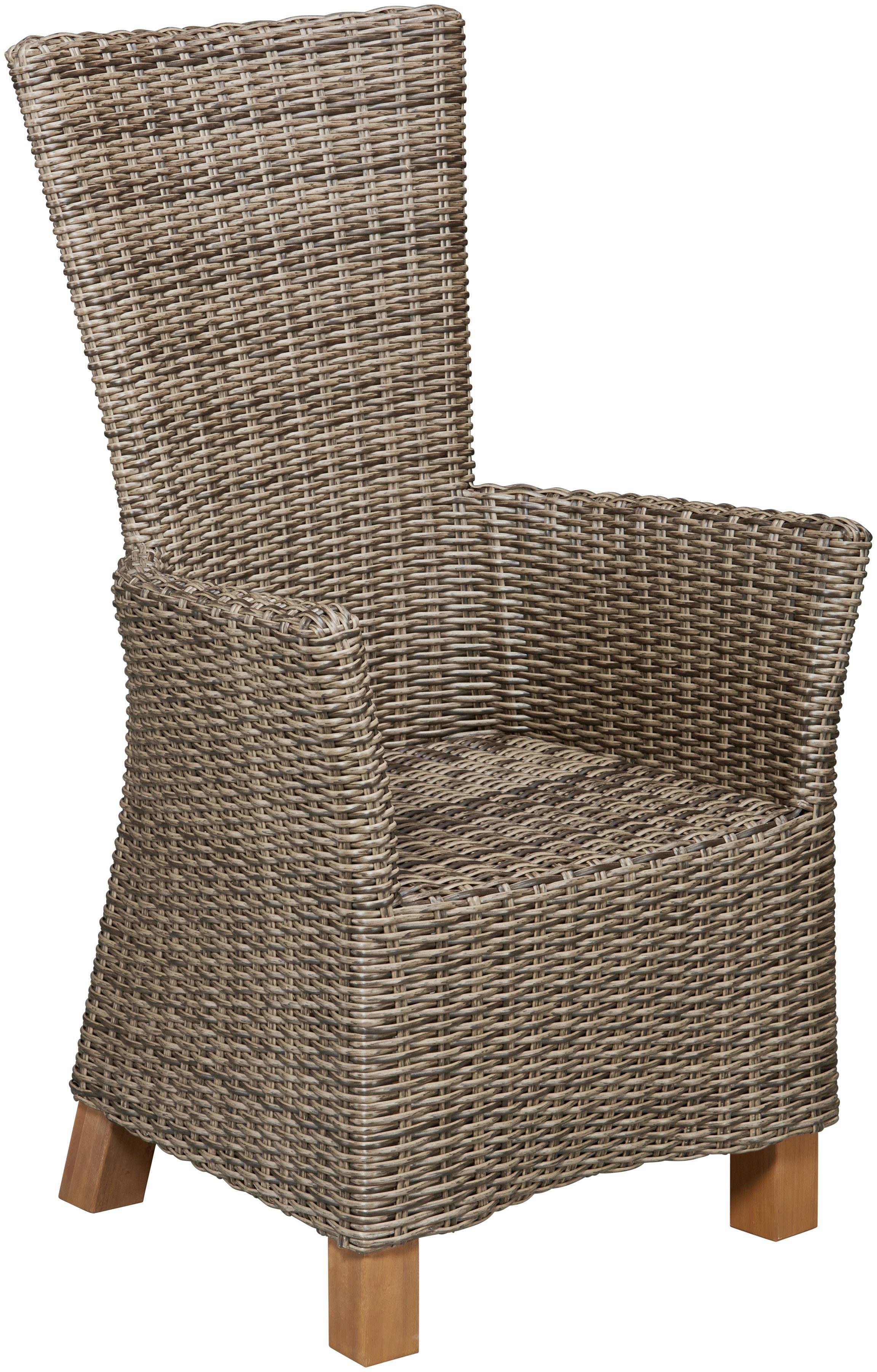 MERXX Tuinstoel Toscane set van 2, polyrotan/acaciahout, incl. kussen (set, 2 stuks)