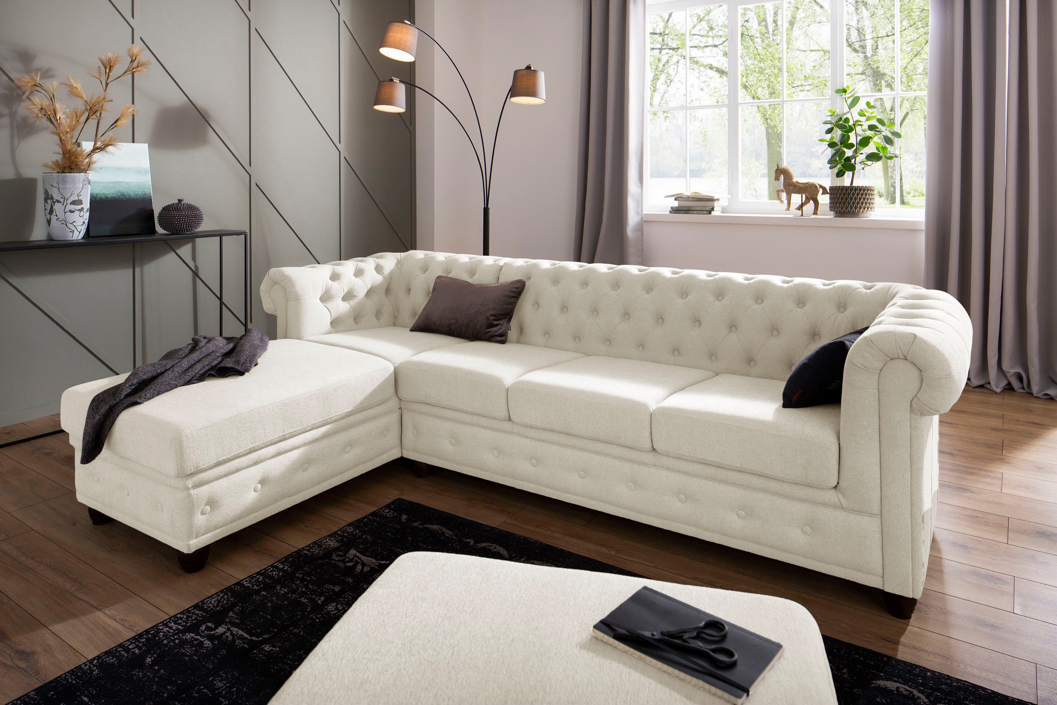 Home affaire Chesterfield-bank New Castle L-vorm hoogwaardige capitonnage in chesterfield-design, bxdxh: 255(171x72)